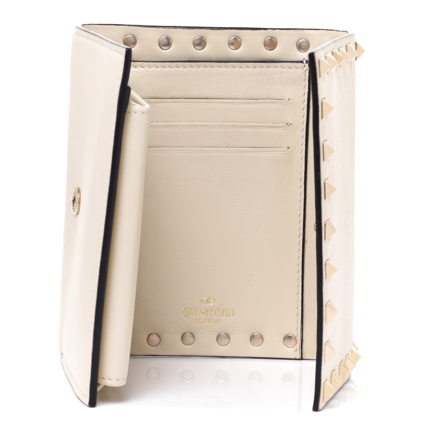 Calfskin Tri-Fold Rockstud Wallet Light Ivory