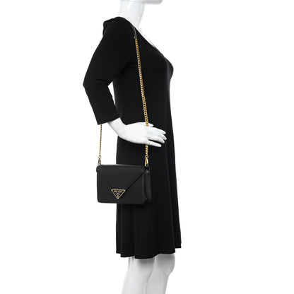 Prada Saffiano Lux Metal Triangle Logo Mini Envelope Chain Shoulder Bag Black 2 of 9