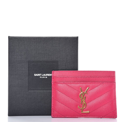 Saint Laurent Grain De Poudre Matelasse Chevron Monogram Credit Card Case Bubblegum 7 of 7