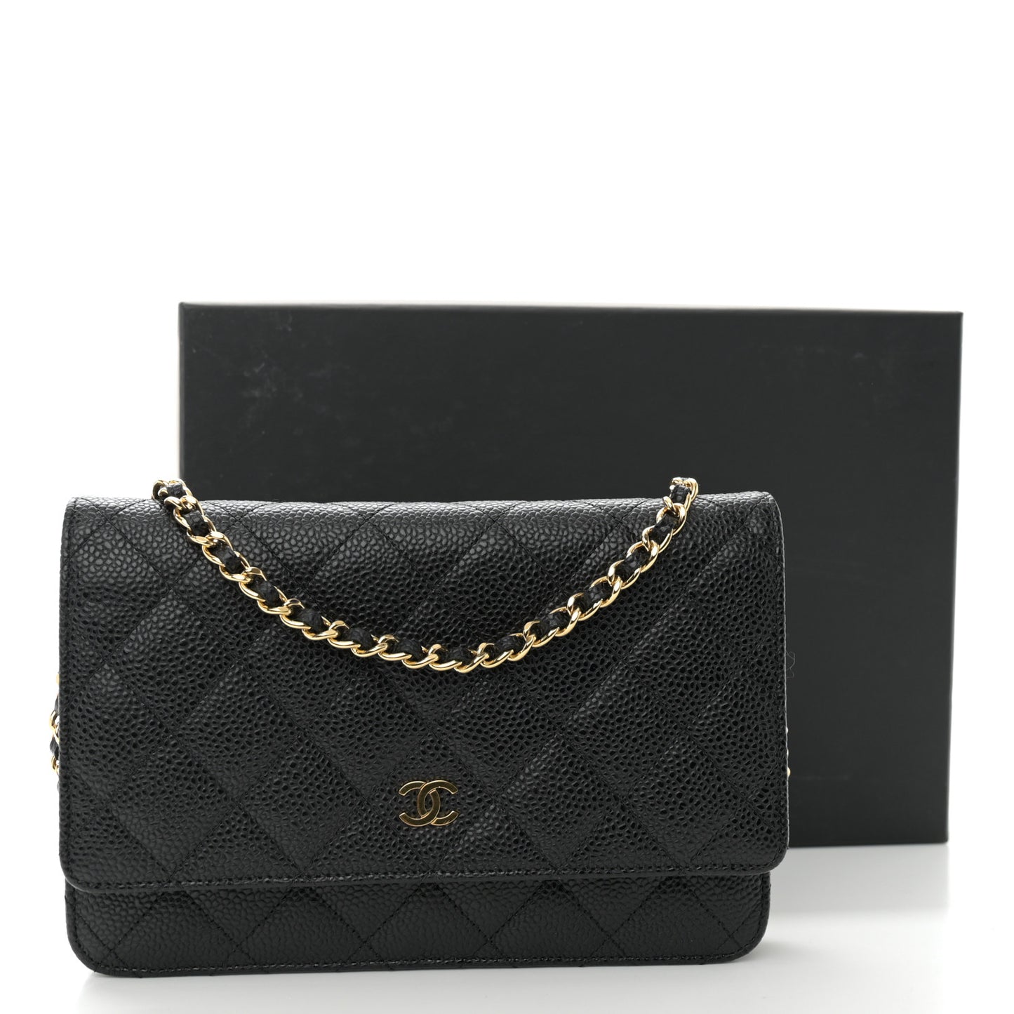 Caviar Quilted Wallet on Chain WOC Black