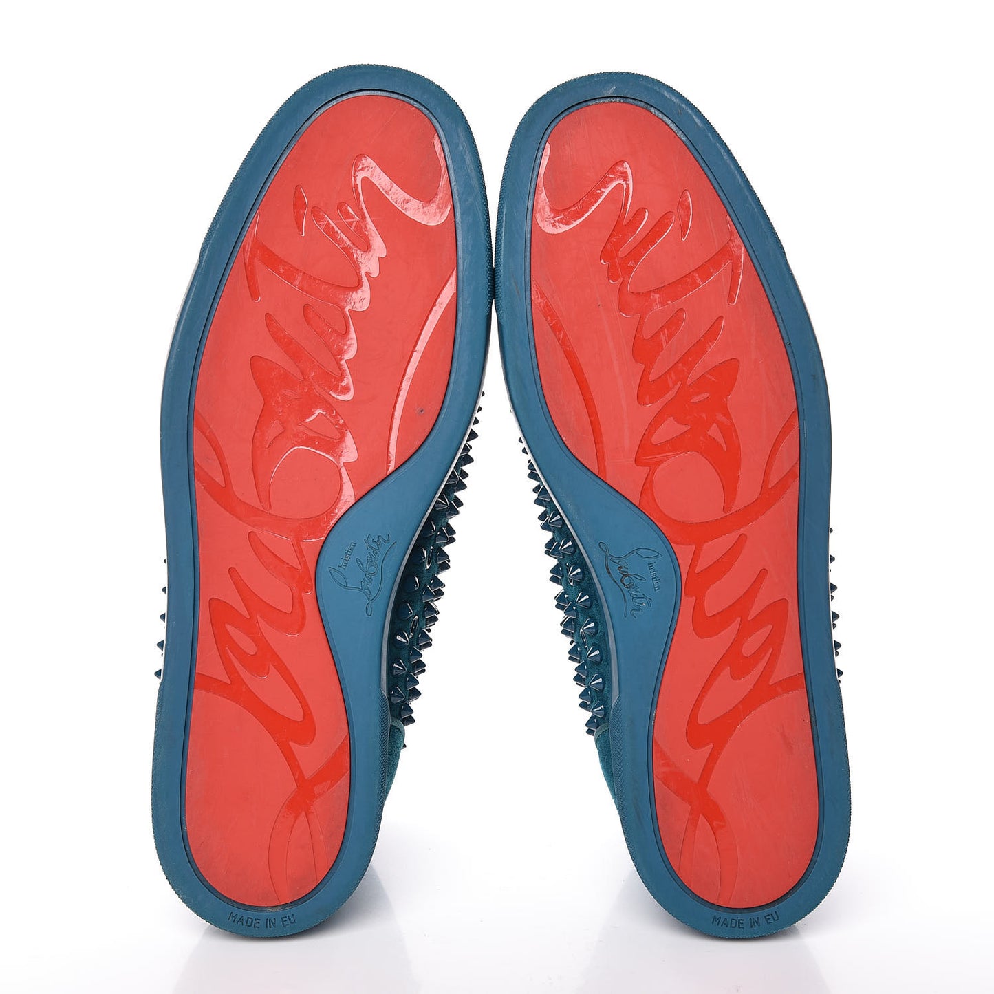 CHRISTIAN LOUBOUTIN Veau Velours Mens Louis Orlato Flat Spikes Sneakers 43.5 Amazonia