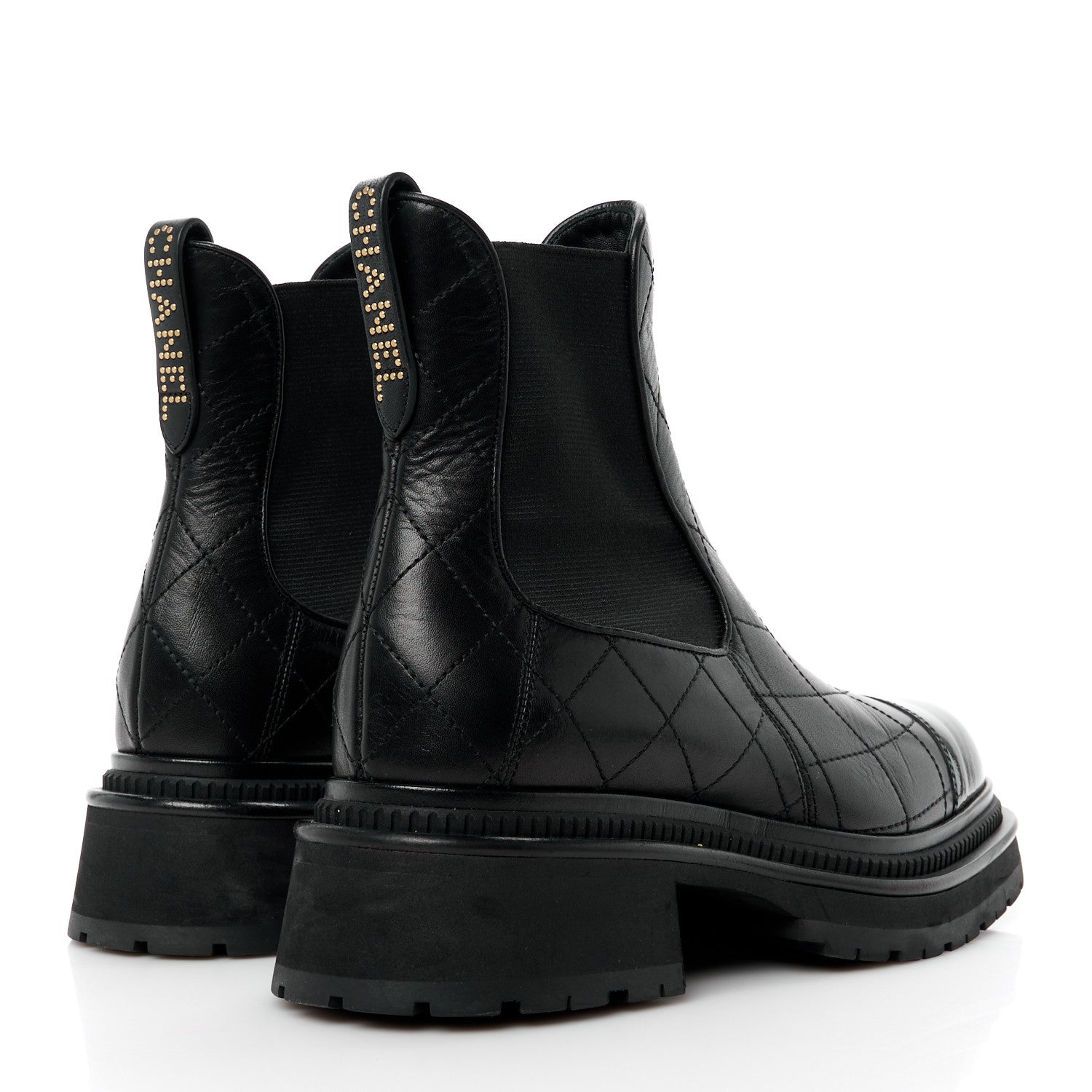 Chanel Calfskin Patent Cap Toe Quilted Short Boots 39 Black 4 of 9