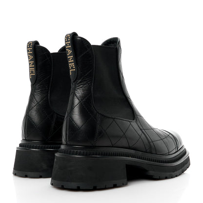 Chanel Calfskin Patent Cap Toe Quilted Short Boots 39 Black 4 of 9