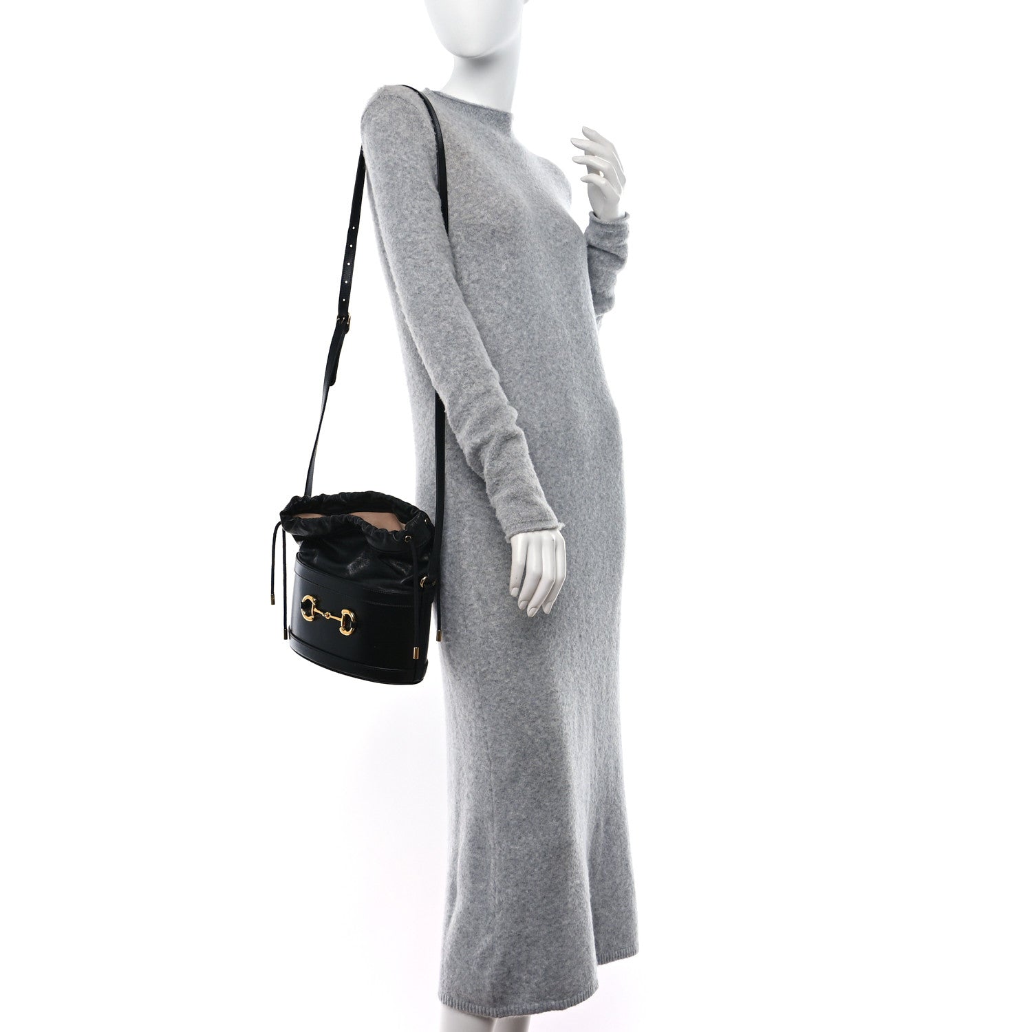 Gucci Azalea Sakai Calfskin Horsebit 1955 Drawstring Bucket Bag Black 2 of 9