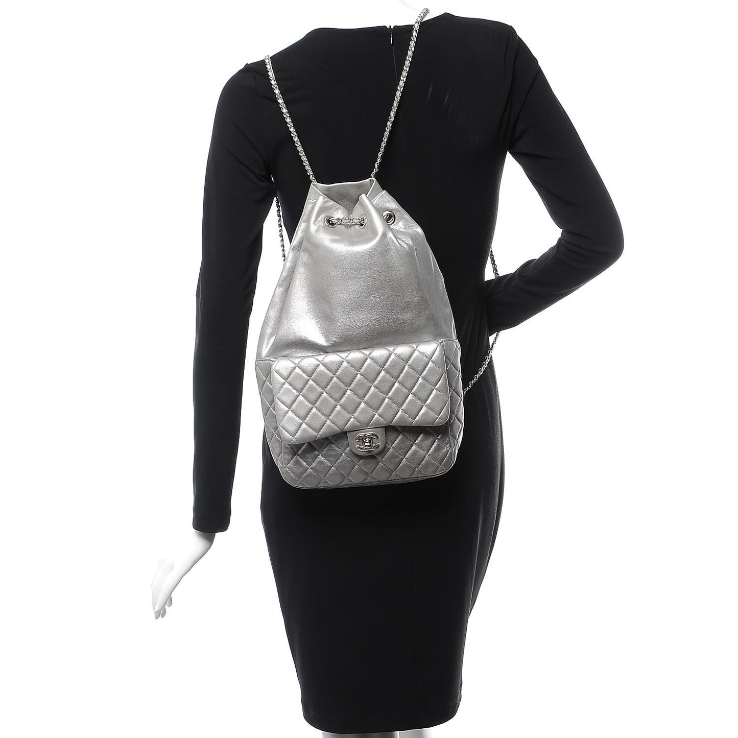 Metallic Lambskin Quilted Large In Seoul Backpack Silver