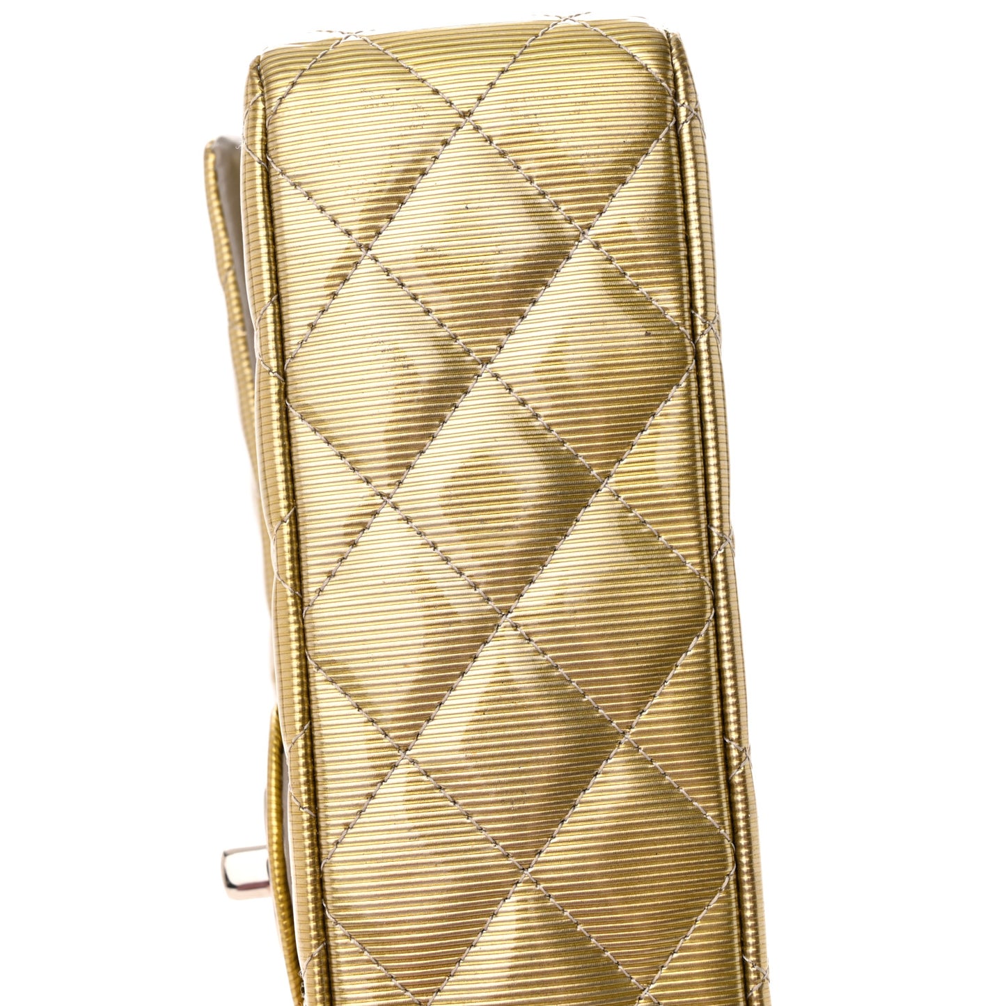 Striated Patent Quilted Medium Double Flap Gold