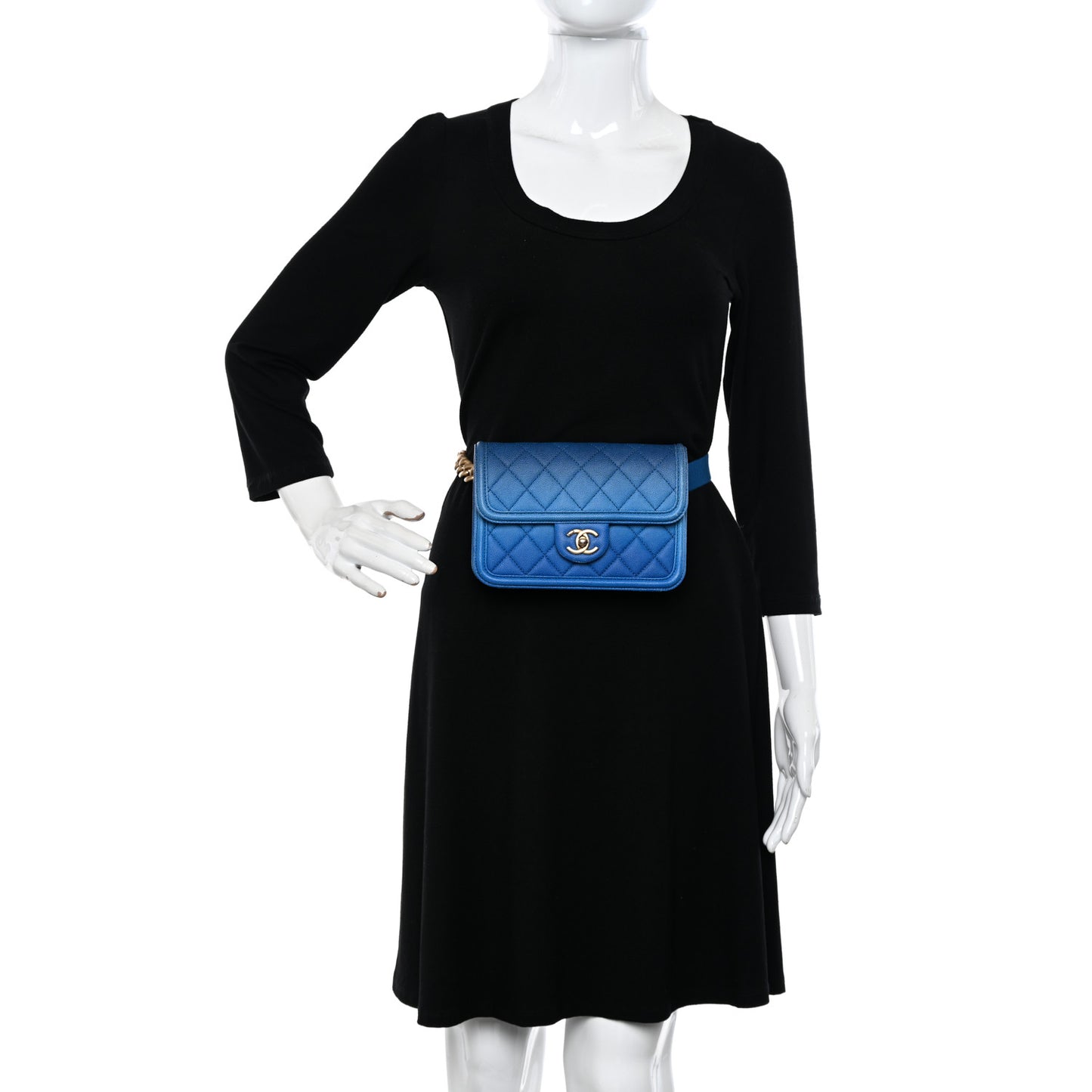 Caviar Quilted Sunset On The Sea Waist Bag Blue
