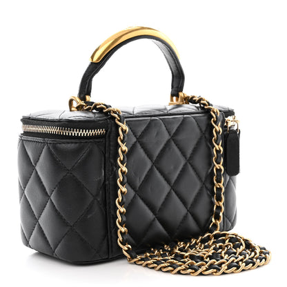 Chanel Lambskin Quilted Metal Small Top Handle Vanity Case With Chain Black 3 of 12