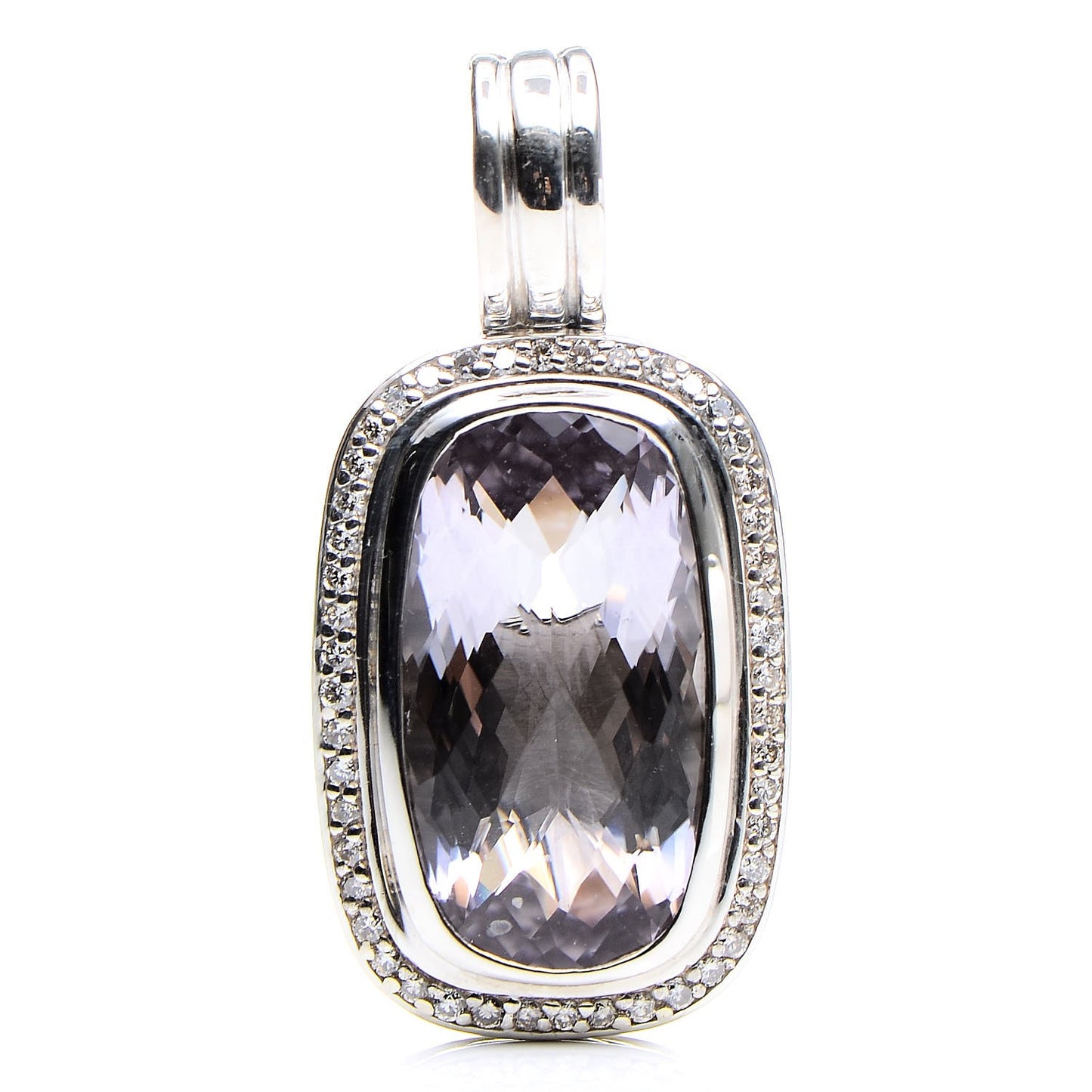 Sterling Silver Lavender Amethyst Diamond Rectangular Albion Enhancer Necklace Pendant