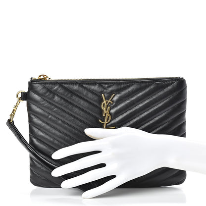 Saint Laurent Calfskin Matelasse Chevron Monogram A5 Wristlet Black 2 of 9