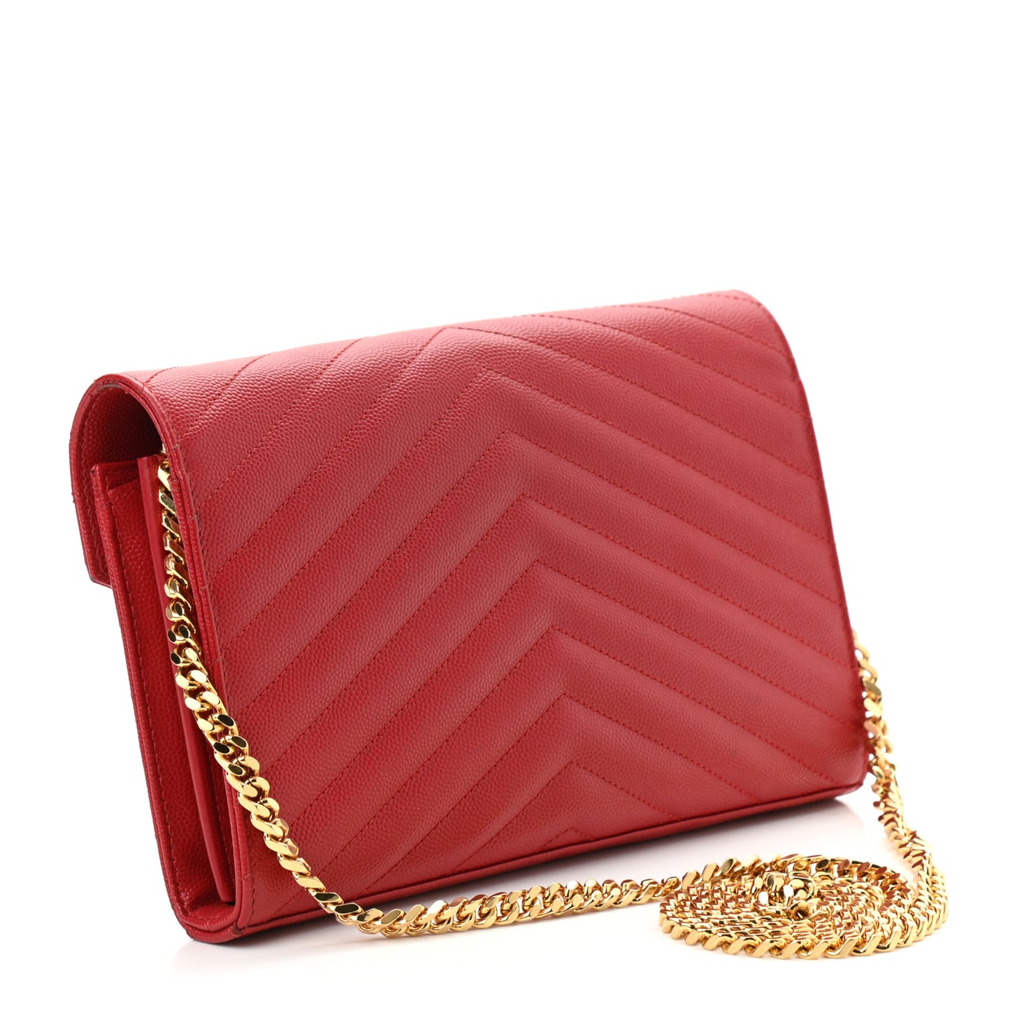Grain De Poudre Matelasse Chevron Monogram Chain Wallet Red