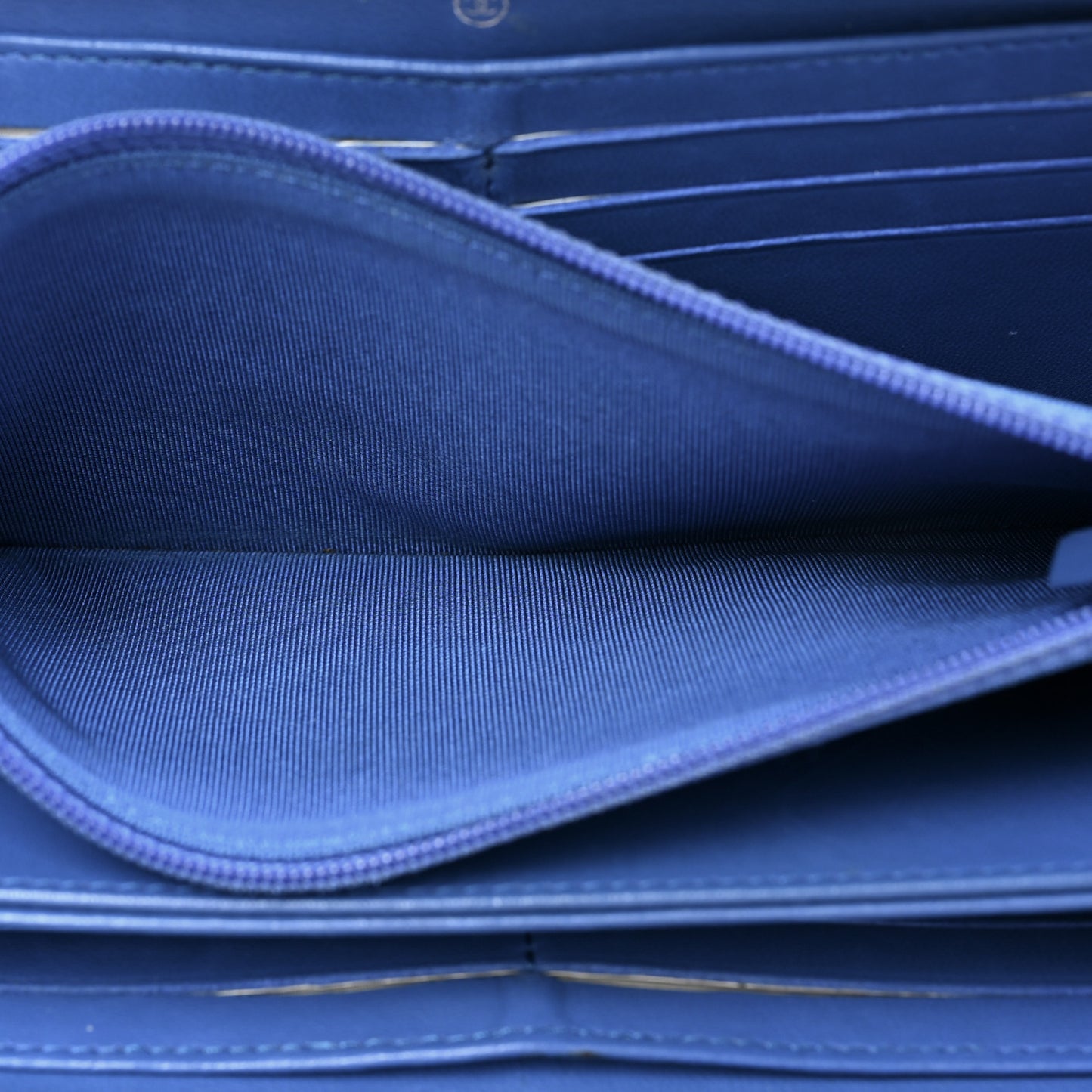 Lambskin Quilted Large Gusset Zip Around Wallet Dark Blue