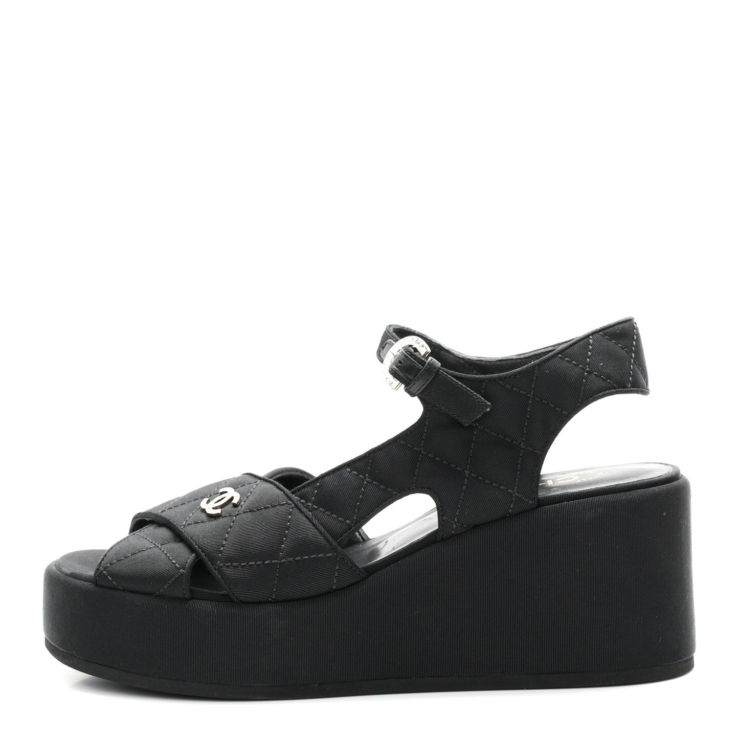 Grosgrain Quilted Crystal CC Platform Sandals 38.5 Black