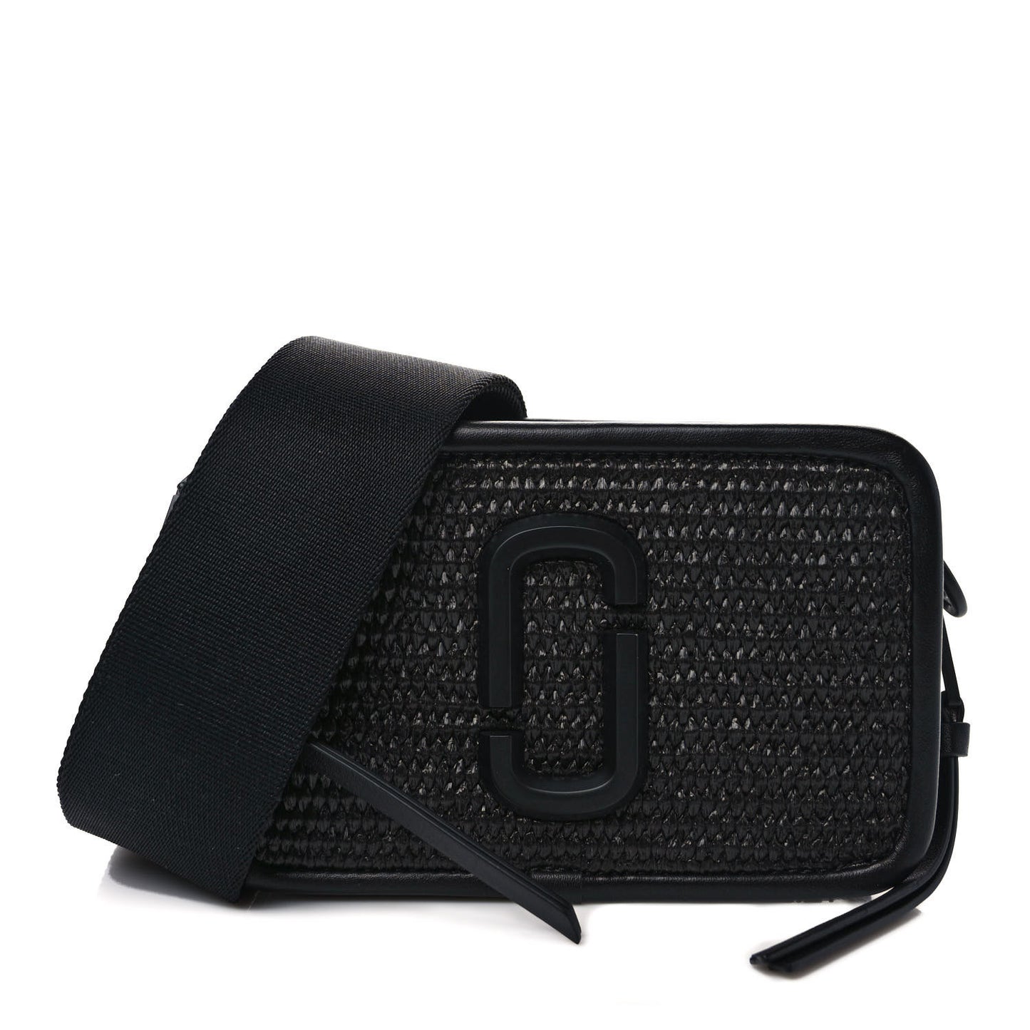 Calfskin Straw Small The Woven Snapshot DTM Camera Bag Black