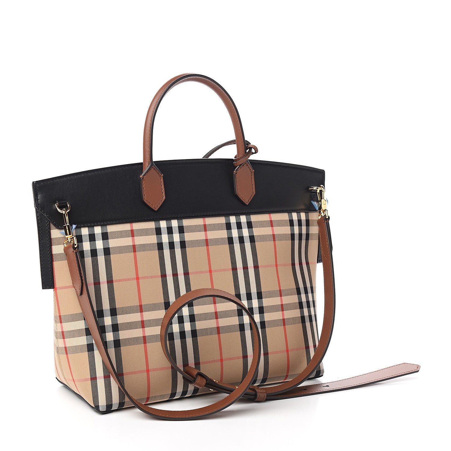 Burberry Calfskin Vintage Check Small Society Top Handle Bag Archive Beige Black 2 of 9
