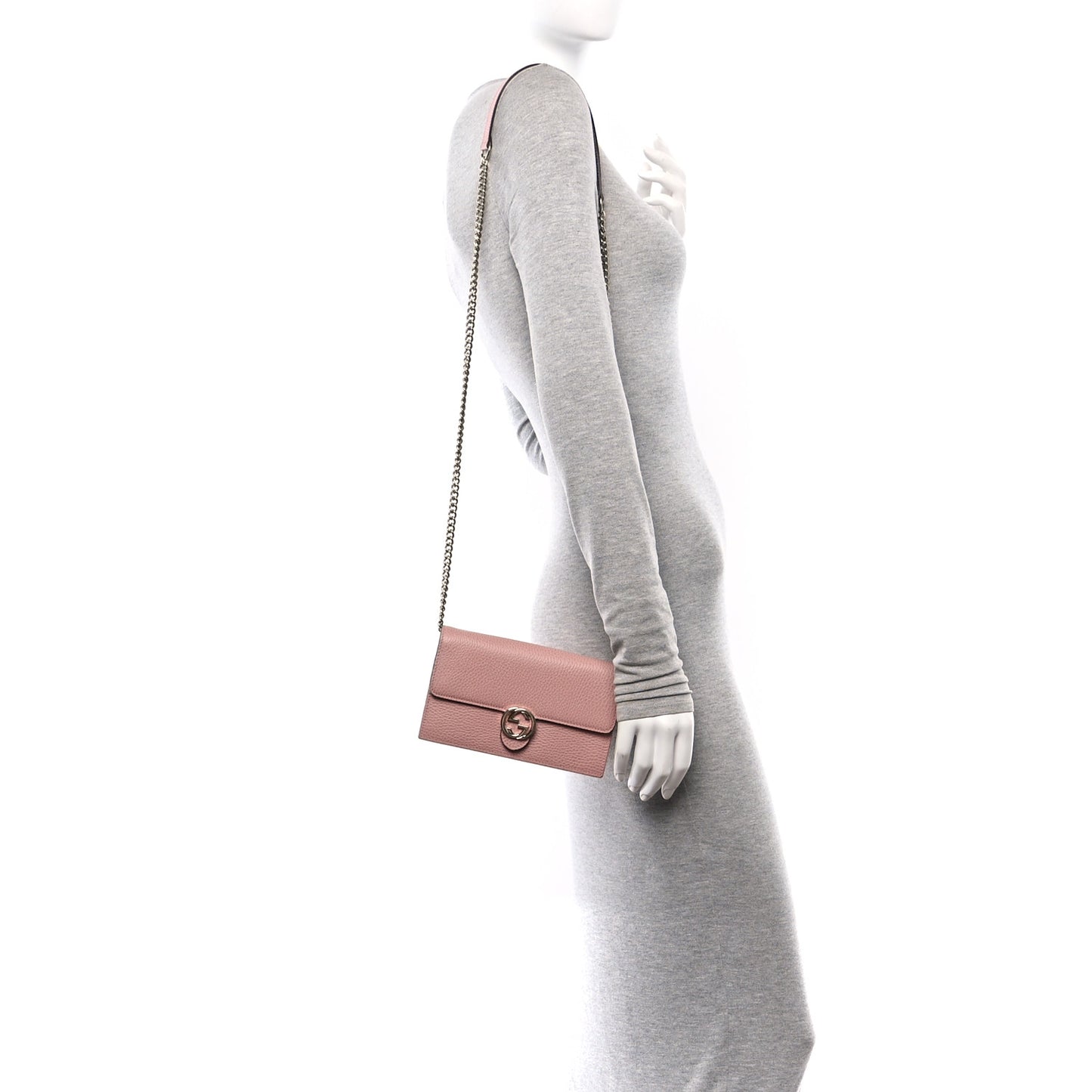 Dollar Calfskin Interlocking G Chain Wallet Soft Pink