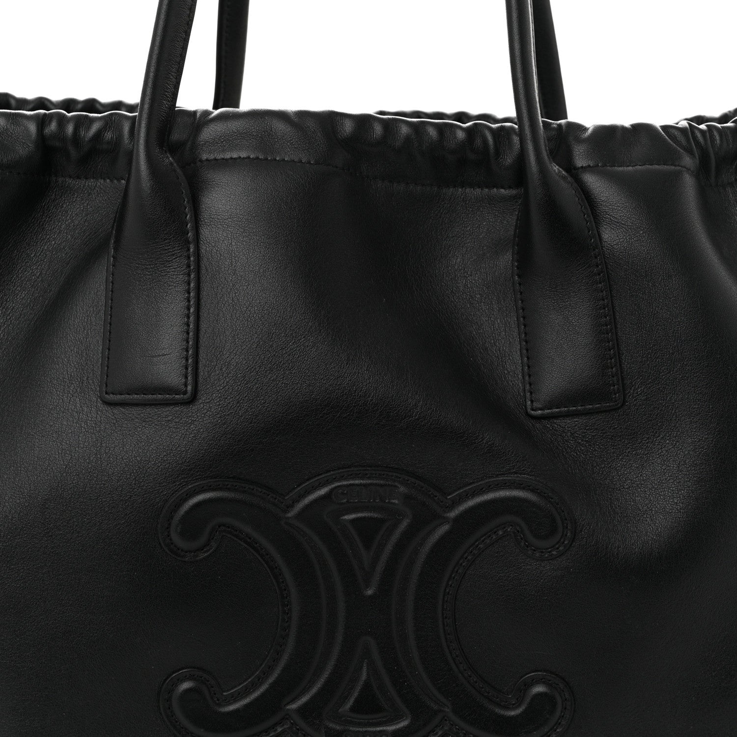 Celine Smooth Calfskin Cuir Triomphe Cabas Drawstring Black 8 of 10