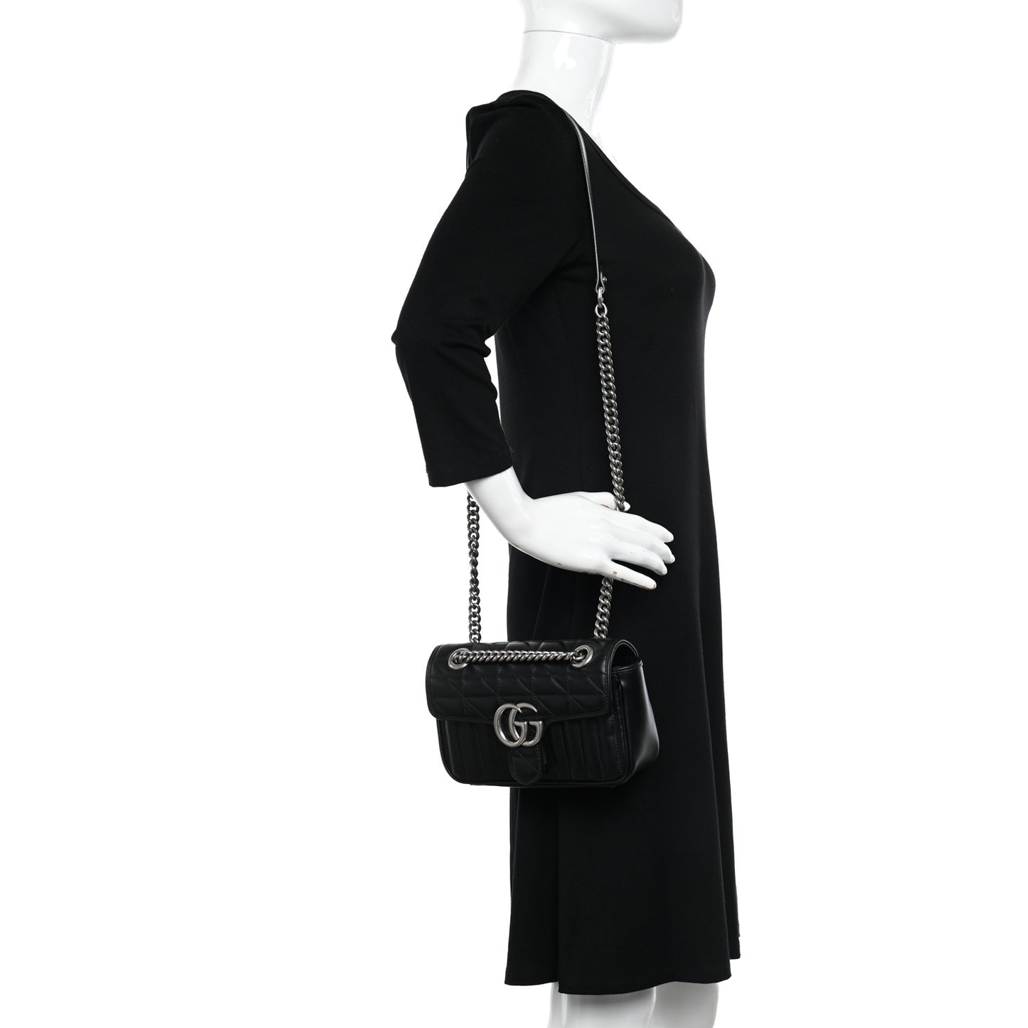 Calfskin Matelasse Aria Mini GG Marmont Shoulder Bag Black