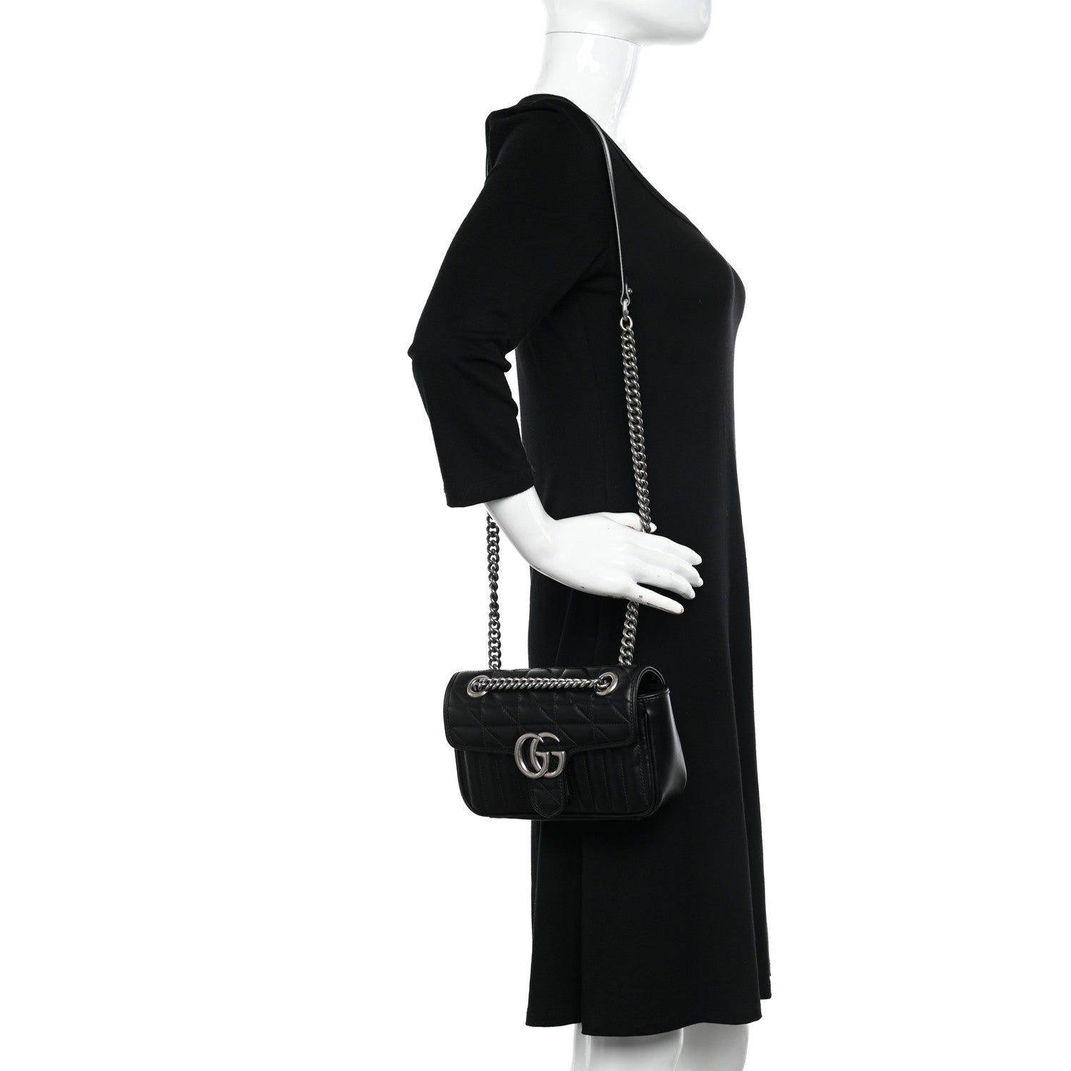 Gucci Calfskin Matelasse Aria Mini GG Marmont Shoulder Bag Black 2 of 11