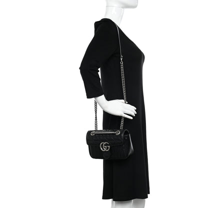 Gucci Calfskin Matelasse Aria Mini GG Marmont Shoulder Bag Black 2 of 11