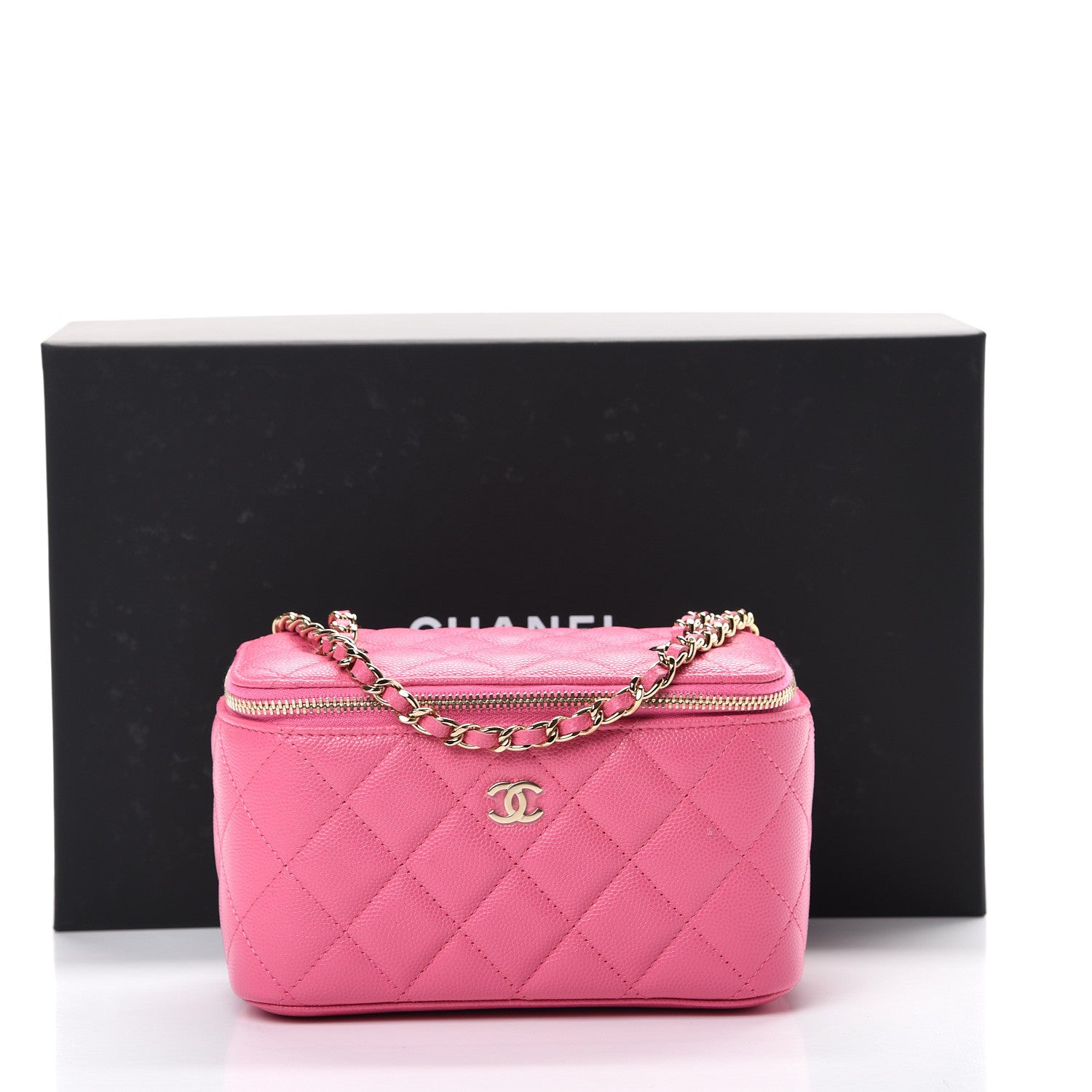 Chanel Caviar Quilted Small Vanity Case With Chain Pink 10 of 10