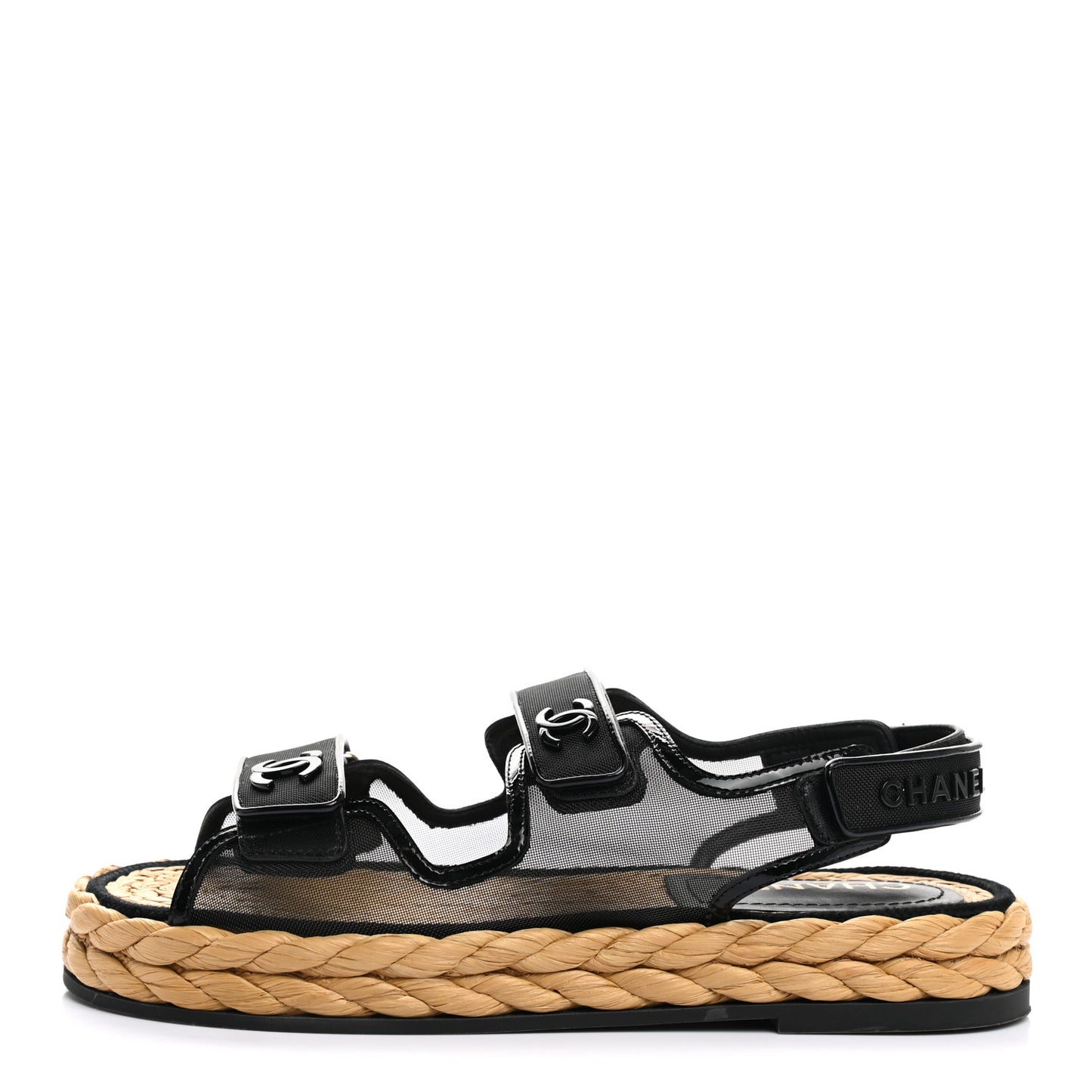 Mesh Patent Calfskin Velcro Dad Sandals 39 Black