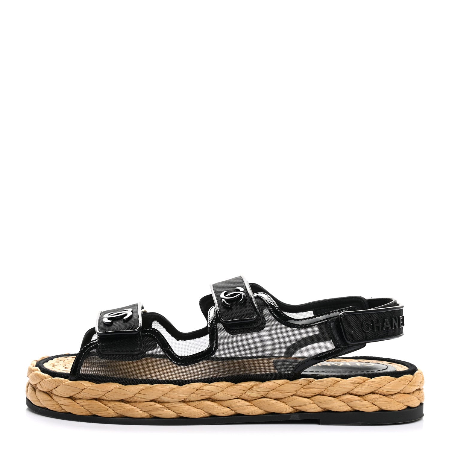 Chanel Mesh Patent Calfskin Velcro Dad Sandals 39 Black 1 of 10