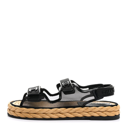 Chanel Mesh Patent Calfskin Velcro Dad Sandals 39 Black 1 of 10
