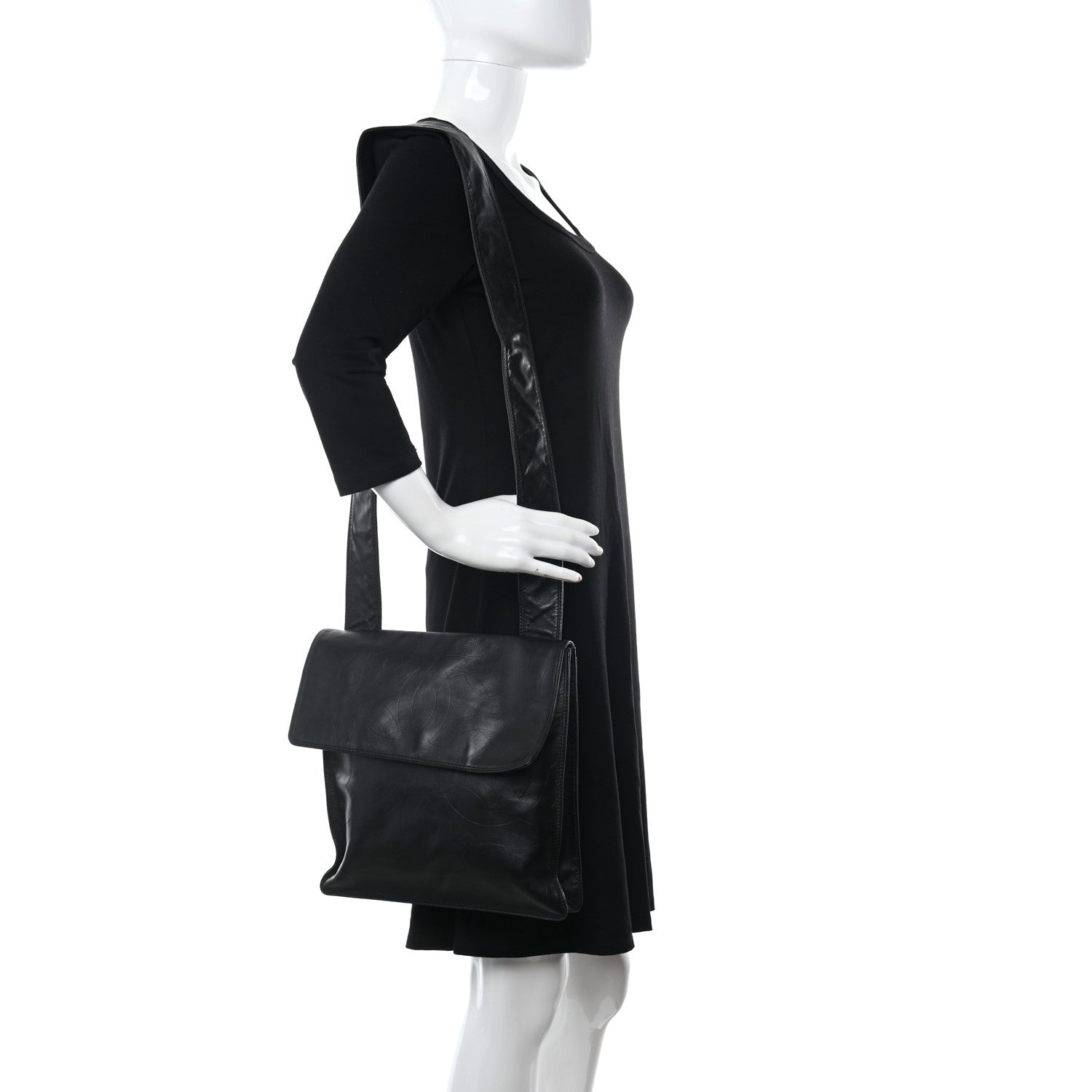 Chanel Calfskin Embossed CC Messenger Bag Black 2 of 8