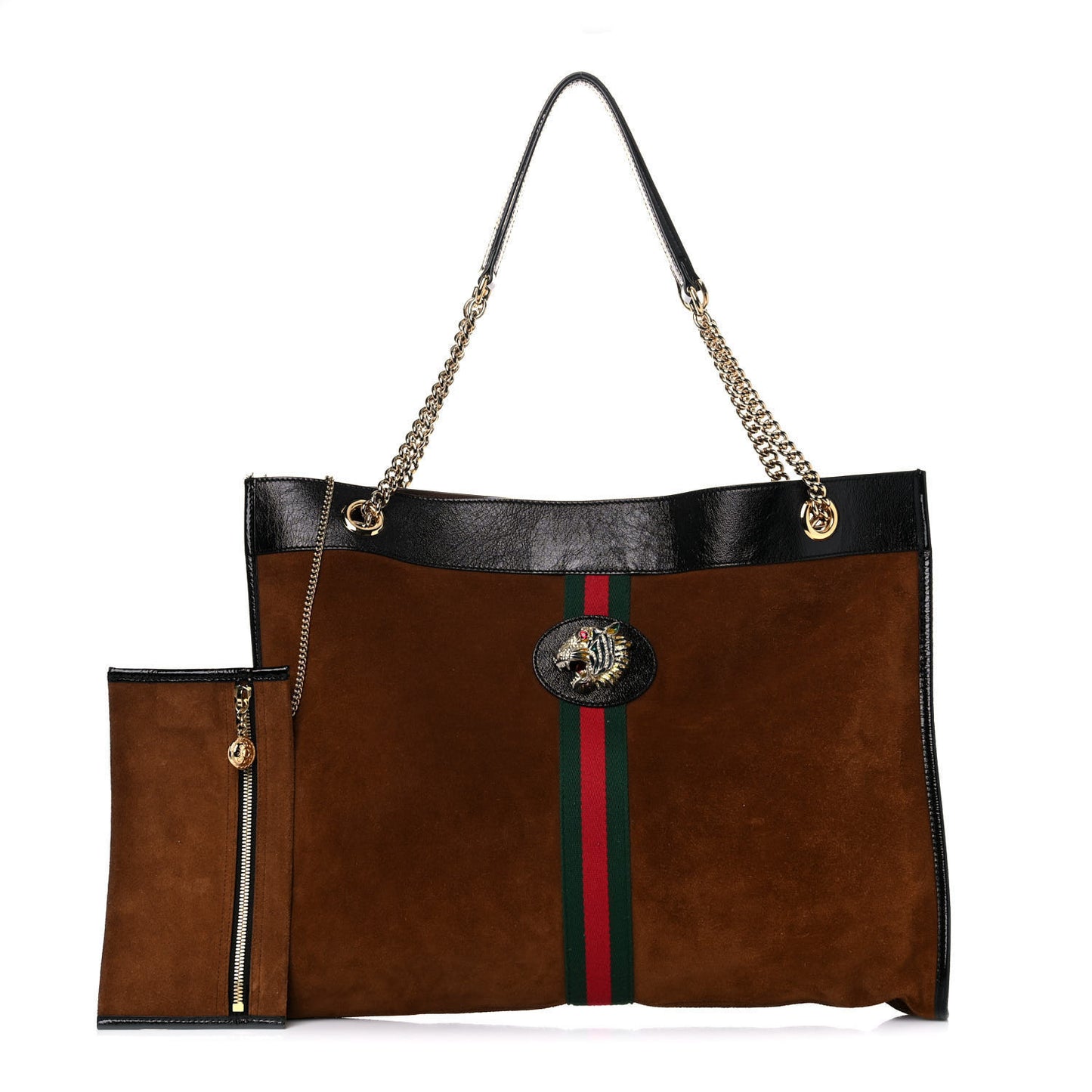 Suede Patent Large Rajah Chain Tote Nocciola Black