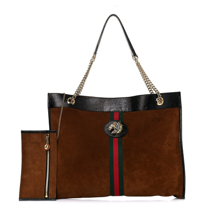 Gucci Suede Patent Large Rajah Chain Tote Nocciola Black 2 of 13