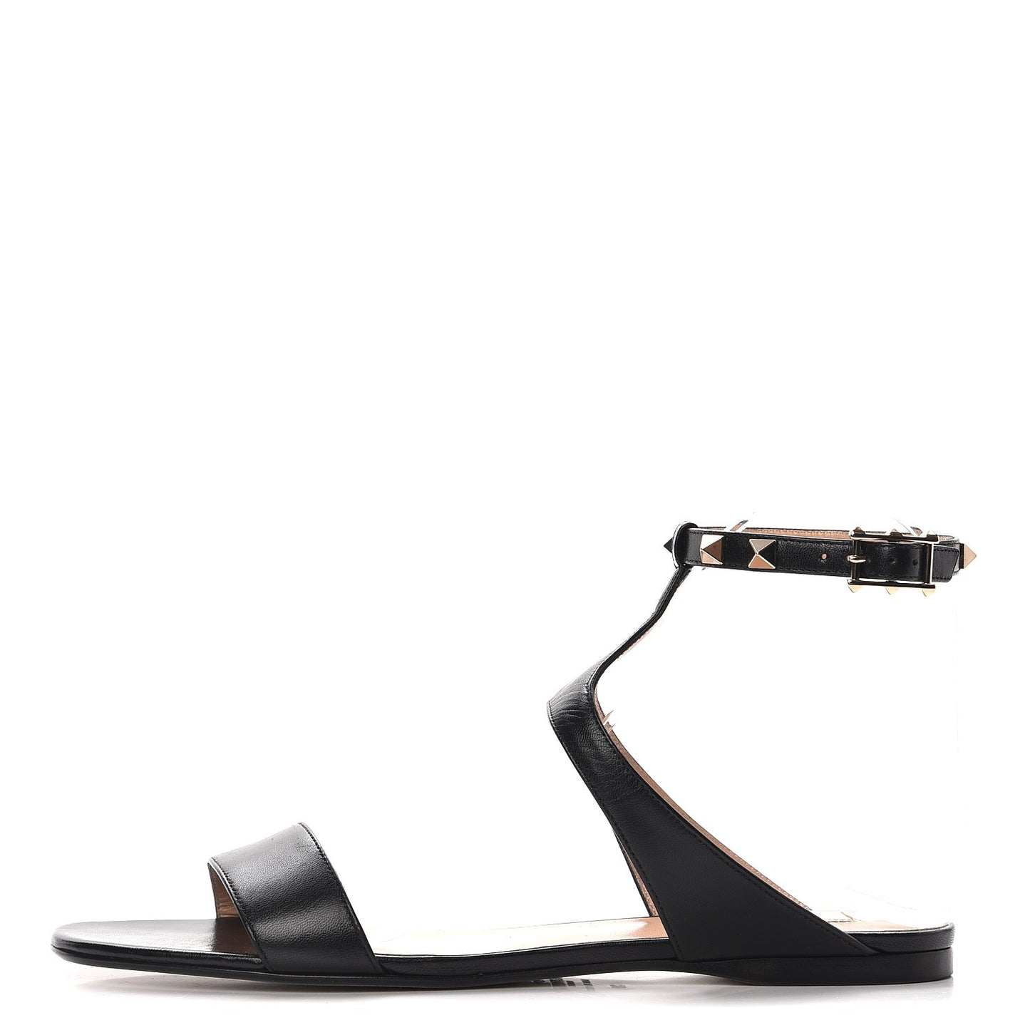 Nappa Rockstud Ankle Strap Flat Sandals 39 Black