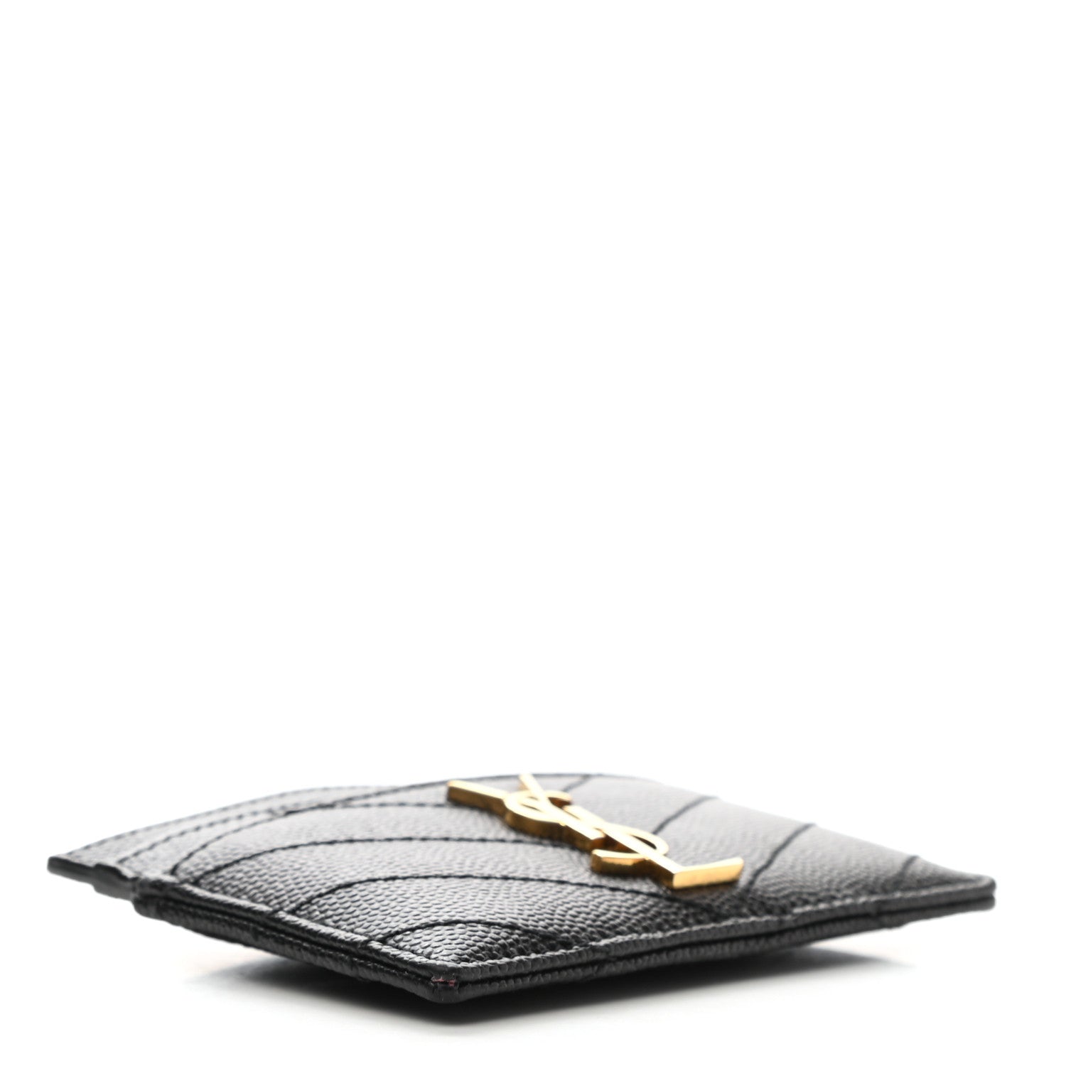 Saint Laurent Grain De Poudre Matelasse Chevron Monogram Credit Card Case Black 4 of 6