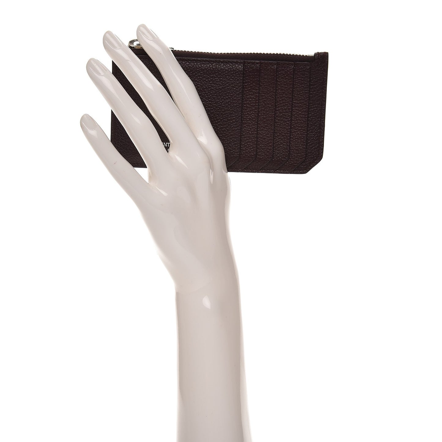 Grained Calfskin 5 Fragments Zip Pouch Card Holder Bordeaux