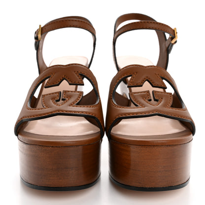 Gucci Cosmos Softy Calfskin Wooden Interlocking G Cut-Out 30/120mm Platform Sandals 37.5 Cuir 3 of 13