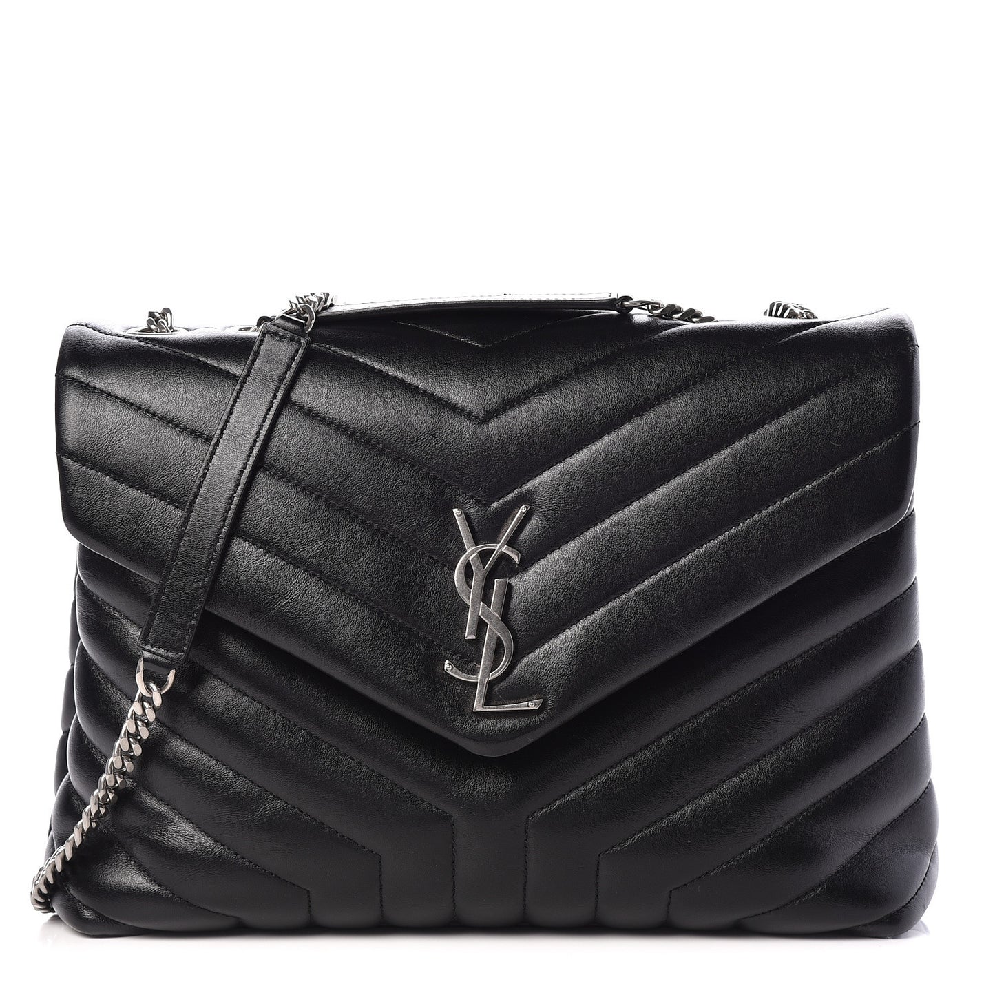 Calfskin Y Quilted Monogram Medium Loulou Chain Satchel Black