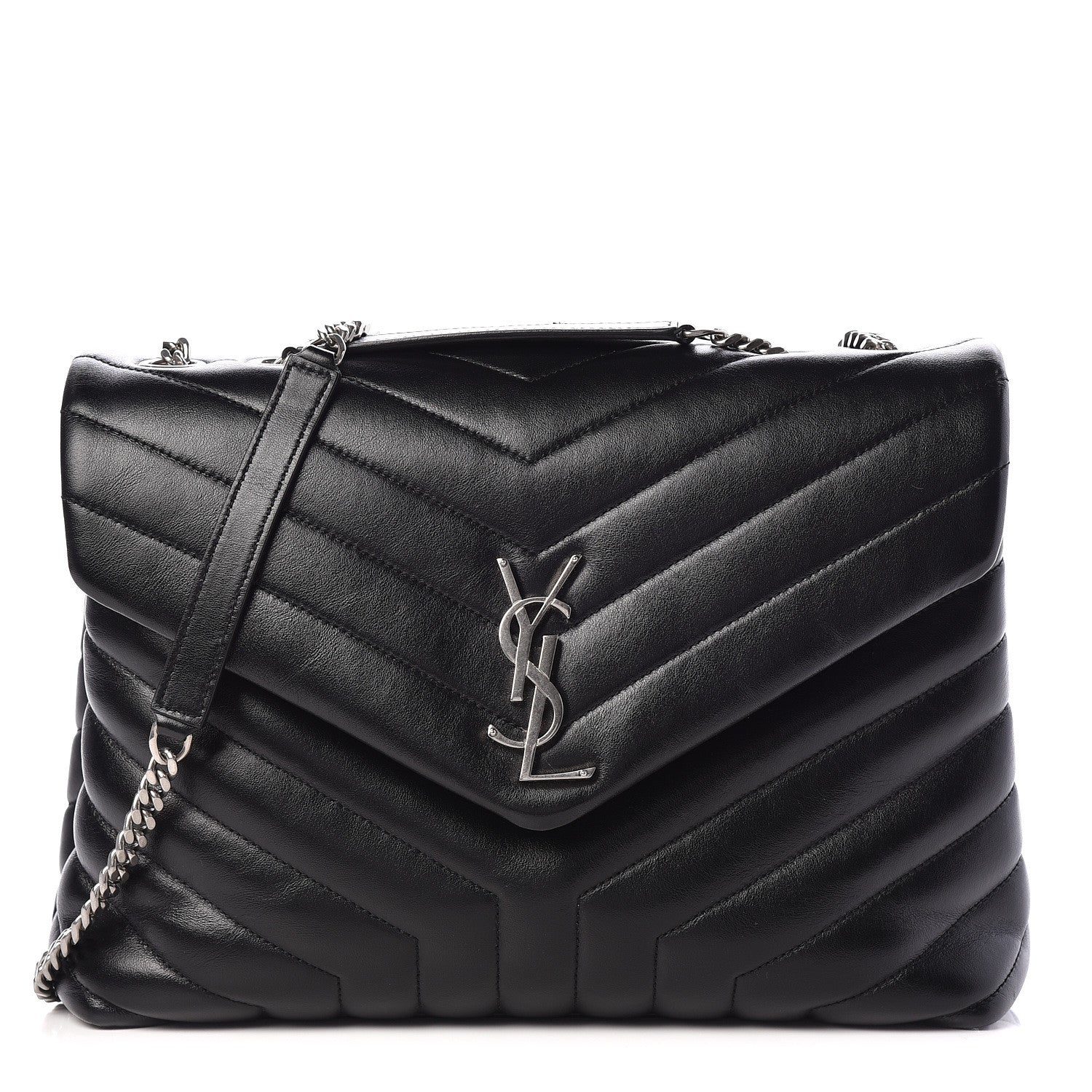Saint Laurent Calfskin Y Quilted Monogram Medium Loulou Chain Satchel Black 1 of 11