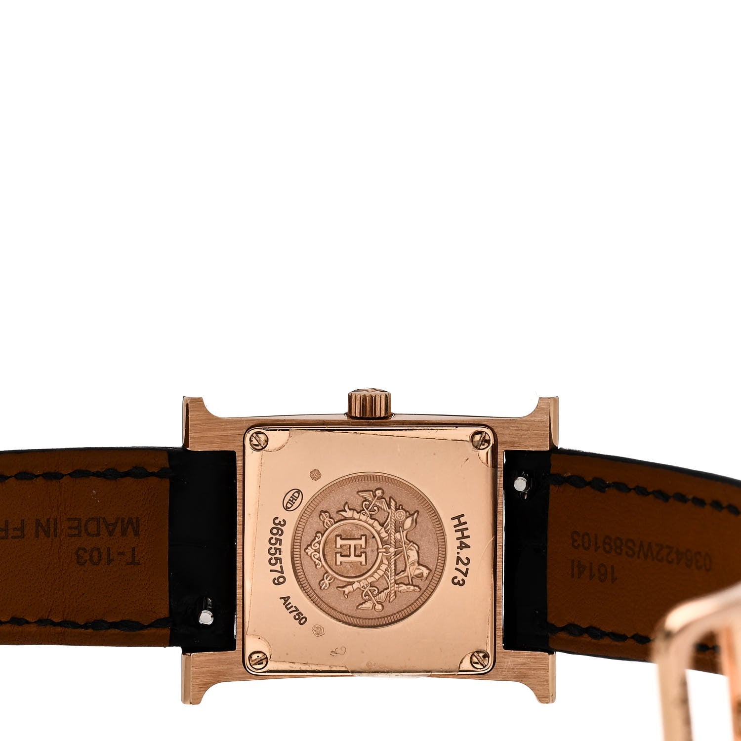 Hermes 18K Rose Gold Alligator Diamond Pave 21mm Heure H Hour Quartz Watch Noir 4 of 5