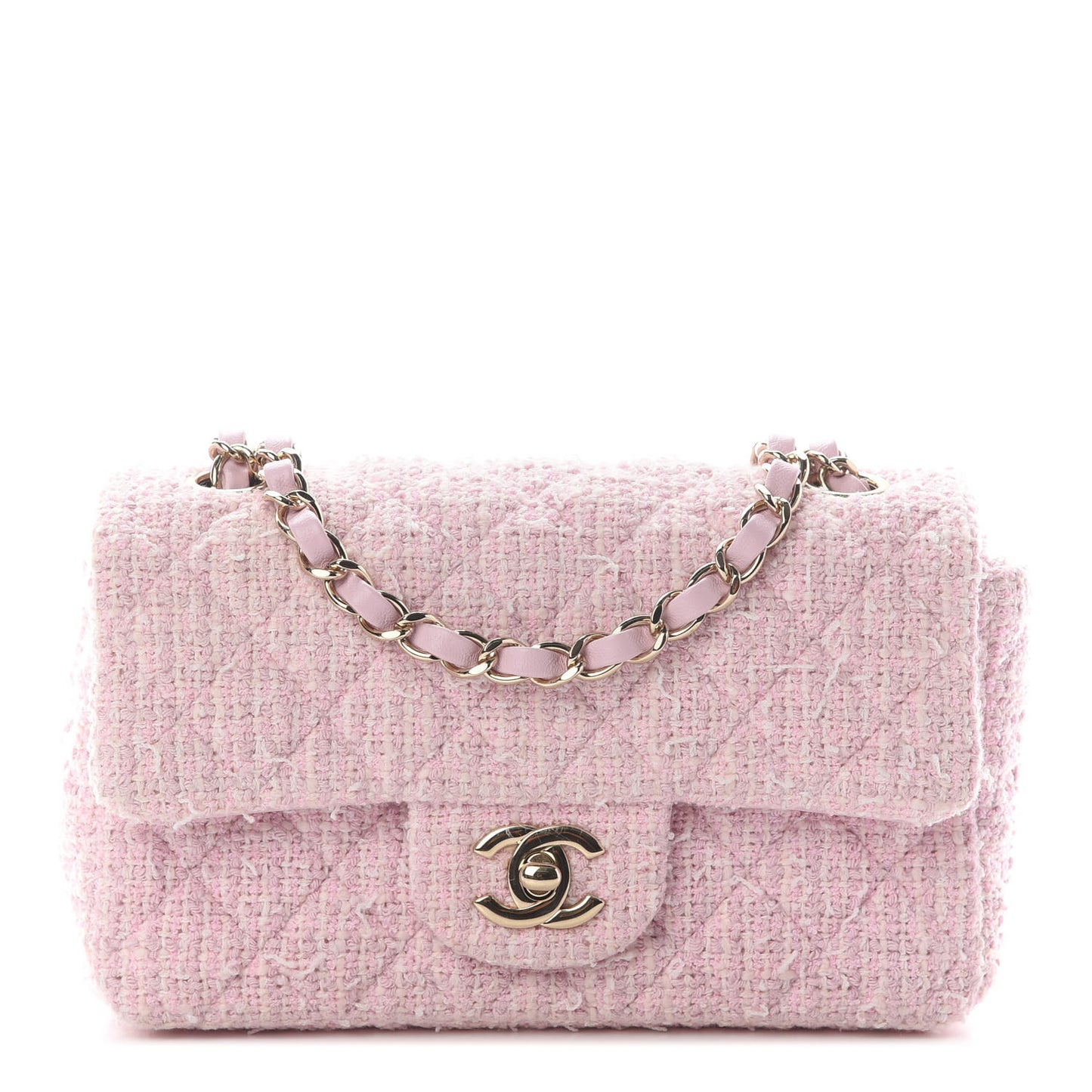 Tweed Quilted Mini Rectangular Flap Pink
