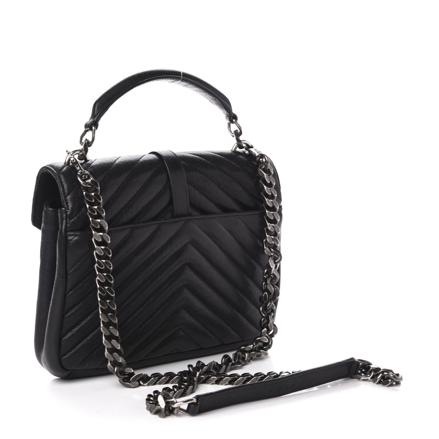 Saint Laurent Sheepskin Matelasse Chevron Monogram Medium College Bag Black 4 of 16