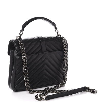 Saint Laurent Sheepskin Matelasse Chevron Monogram Medium College Bag Black 4 of 16