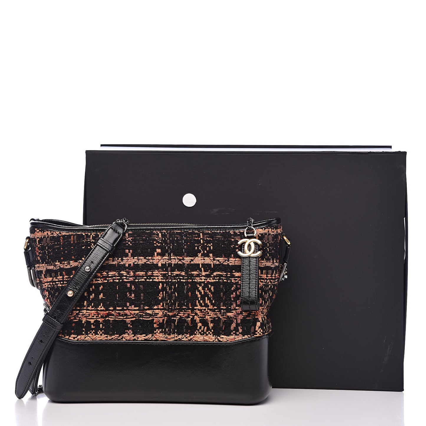 Tweed Calfskin Medium Gabrielle Hobo Black Brown