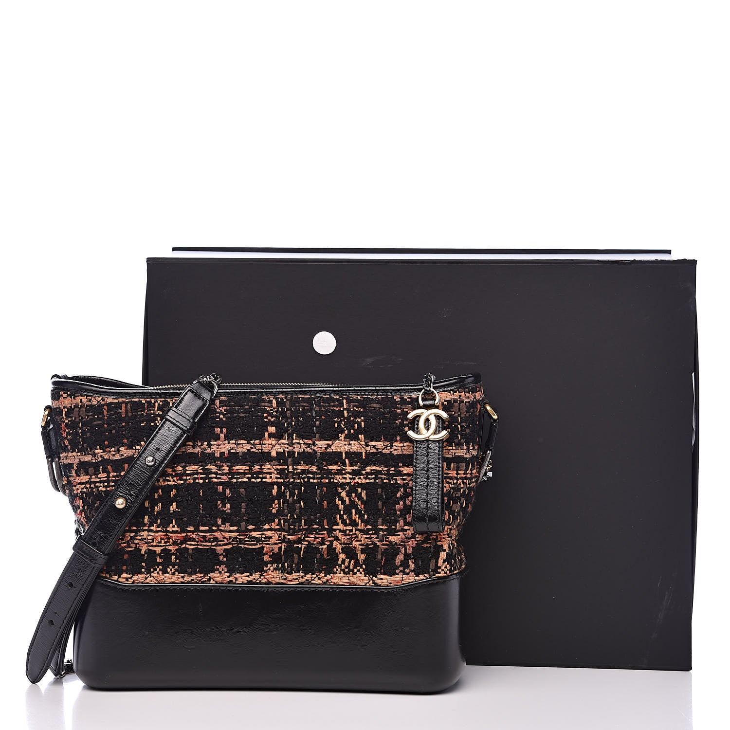 Chanel Tweed Calfskin Medium Gabrielle Hobo Black Brown 12 of 12
