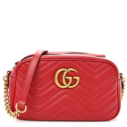 Gucci Calfskin Matelasse Small GG Marmont Chain Shoulder Bag Hibiscus Red 1 of 10