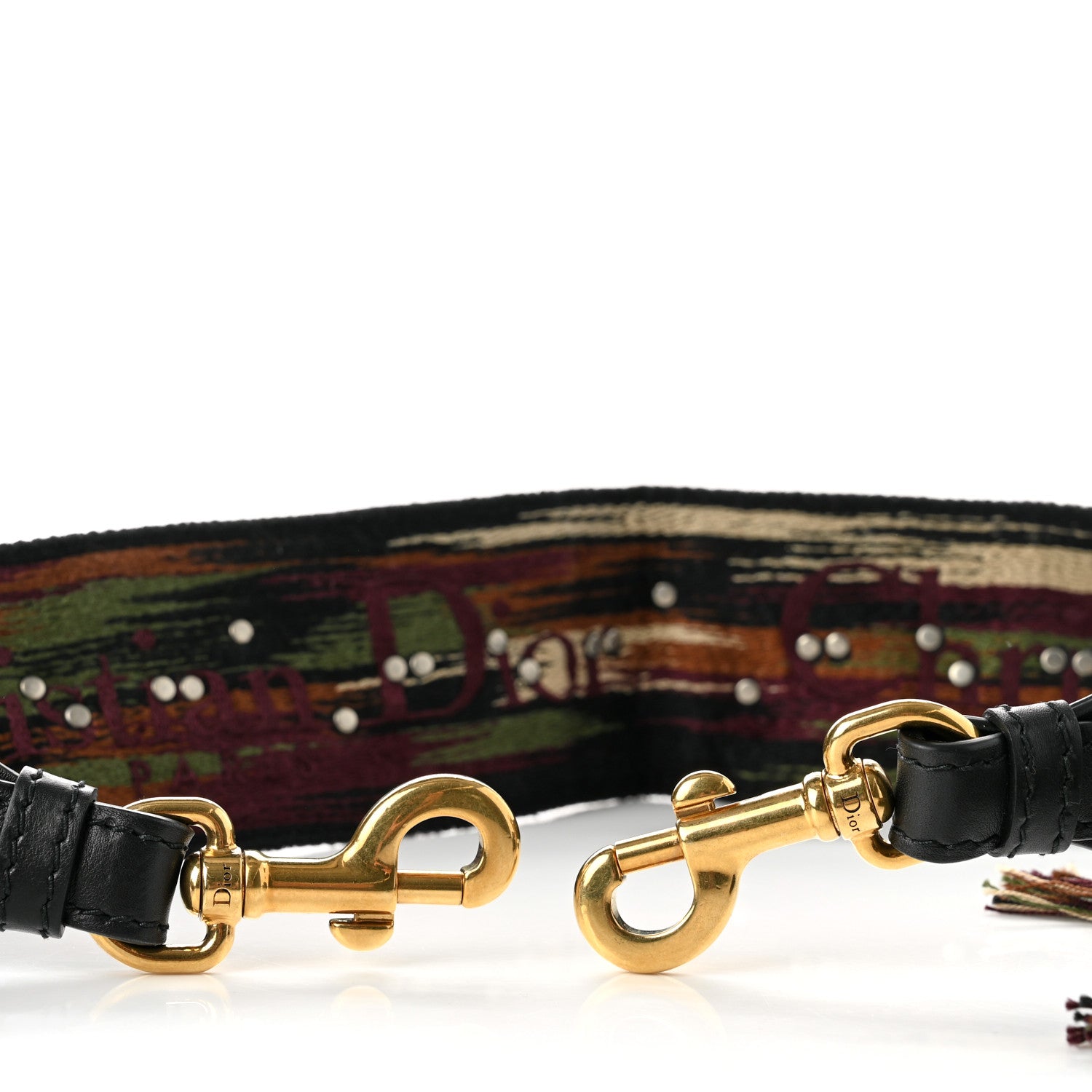 Christian Dior Canvas Embroidered Studded Bohemian Fringe Shoulder Strap Black Multicolor 4 of 4