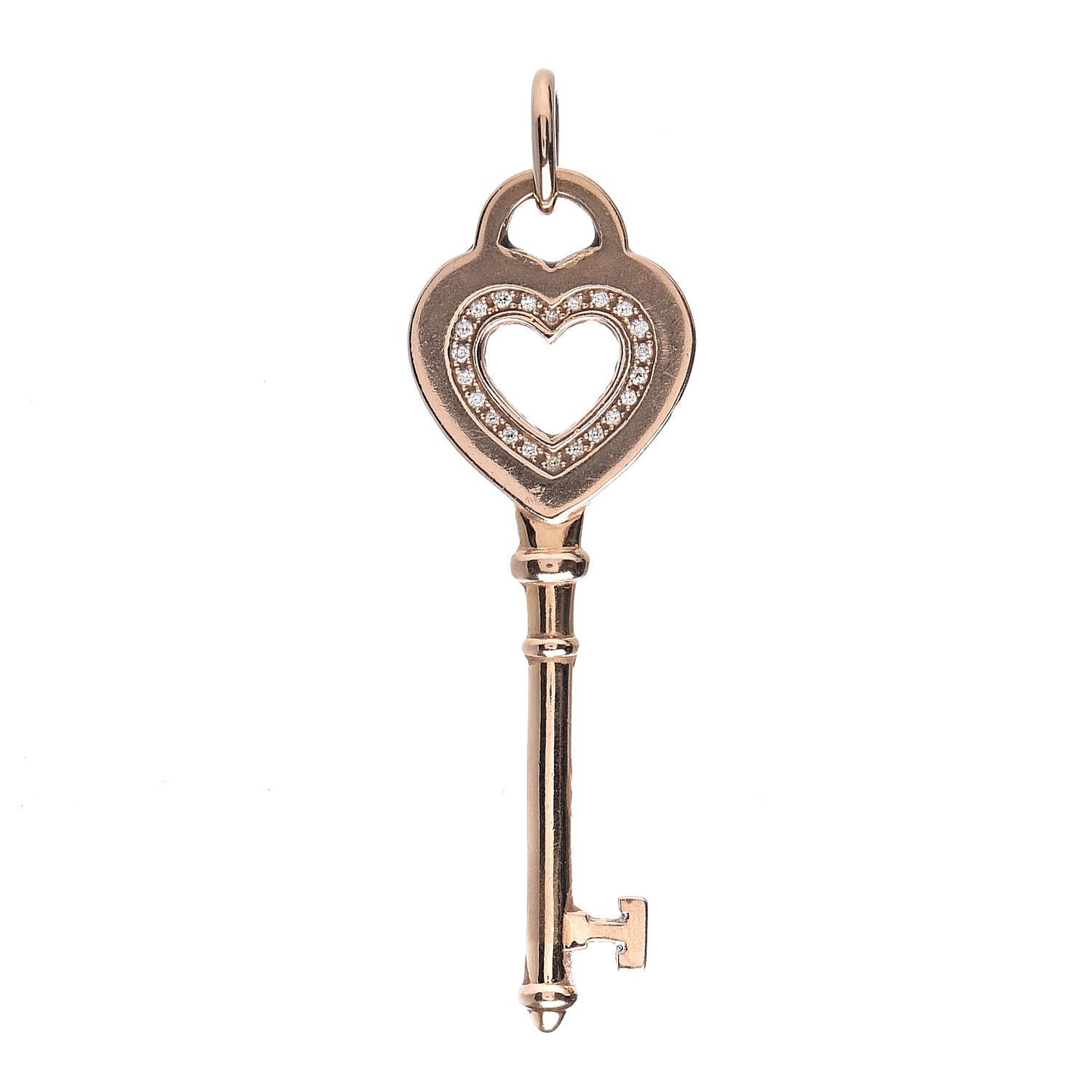 18K Rose Gold Diamond Cutout Heart Key Pendant
