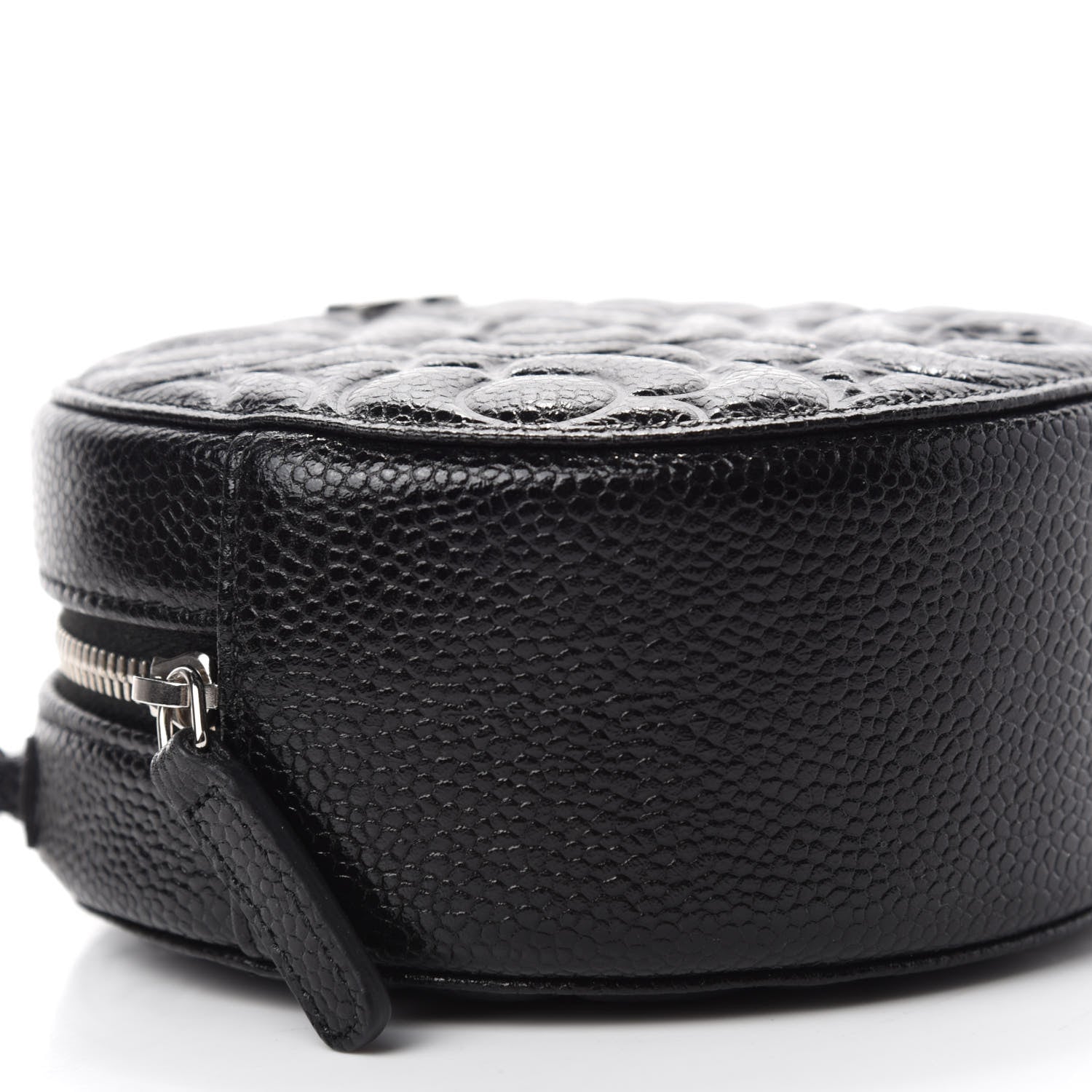 Chanel Caviar Camellia Embossed Round Clutch With Chain Black 6 of 11