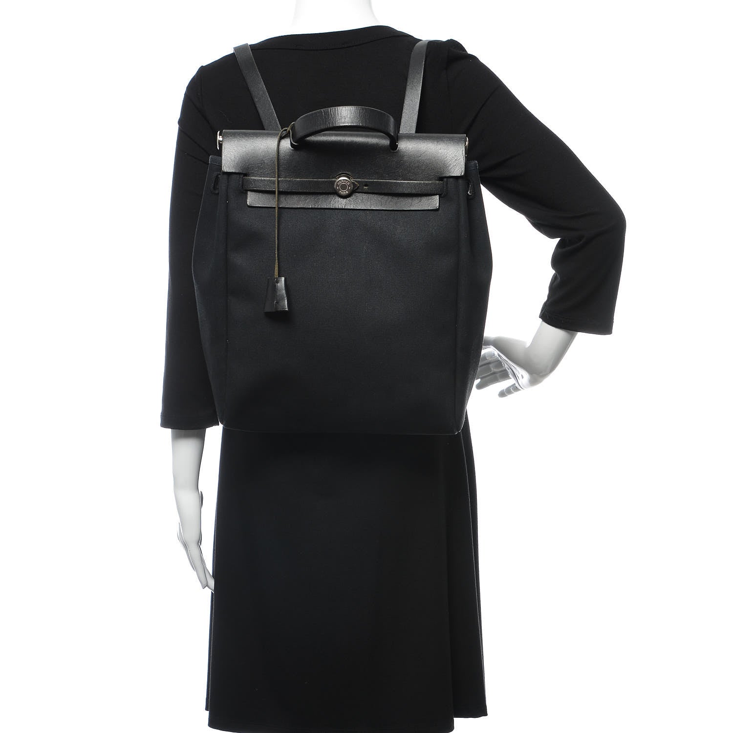 Hermes Toile Vache Calfskin Herbag 30 PM Backpack Black 2 of 15