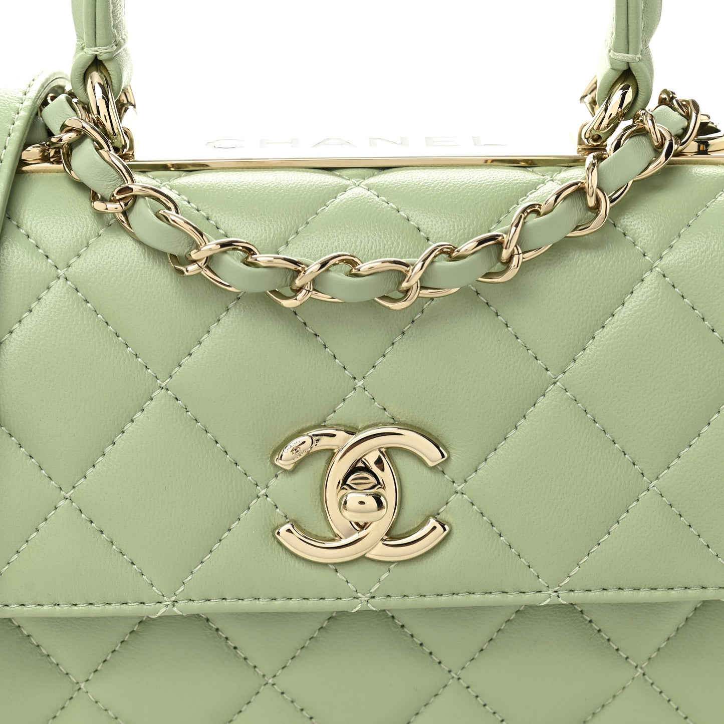 Lambskin Lacquered Quilted Mini Trendy CC Dual Handle Flap Bag Light Green