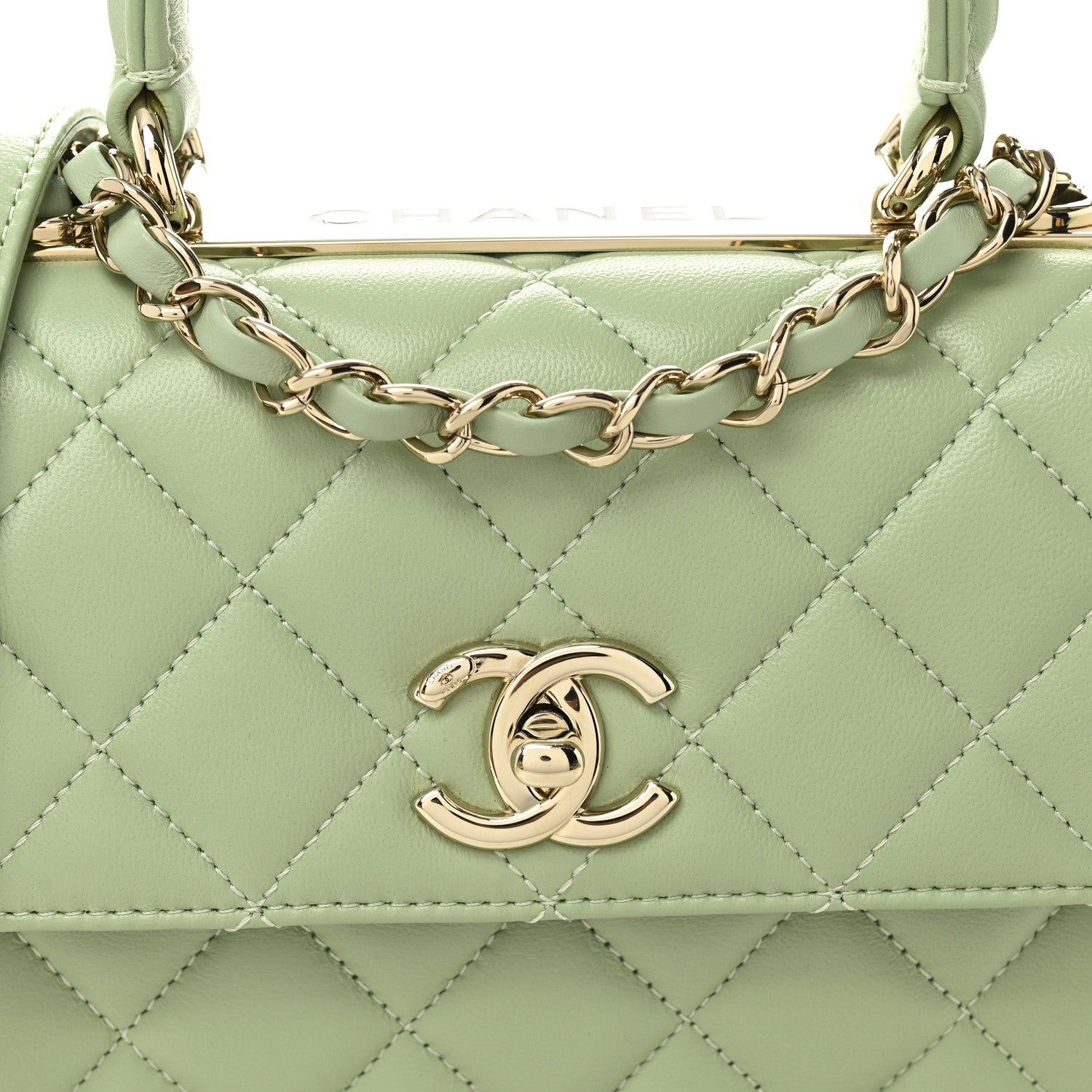 Chanel Lambskin Lacquered Quilted Mini Trendy CC Dual Handle Flap Bag Light Green 8 of 11